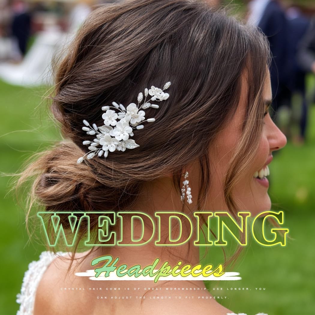 Silver Pearl Flower Bride Wedding Hair Vine Bridal Hair Piece For Women