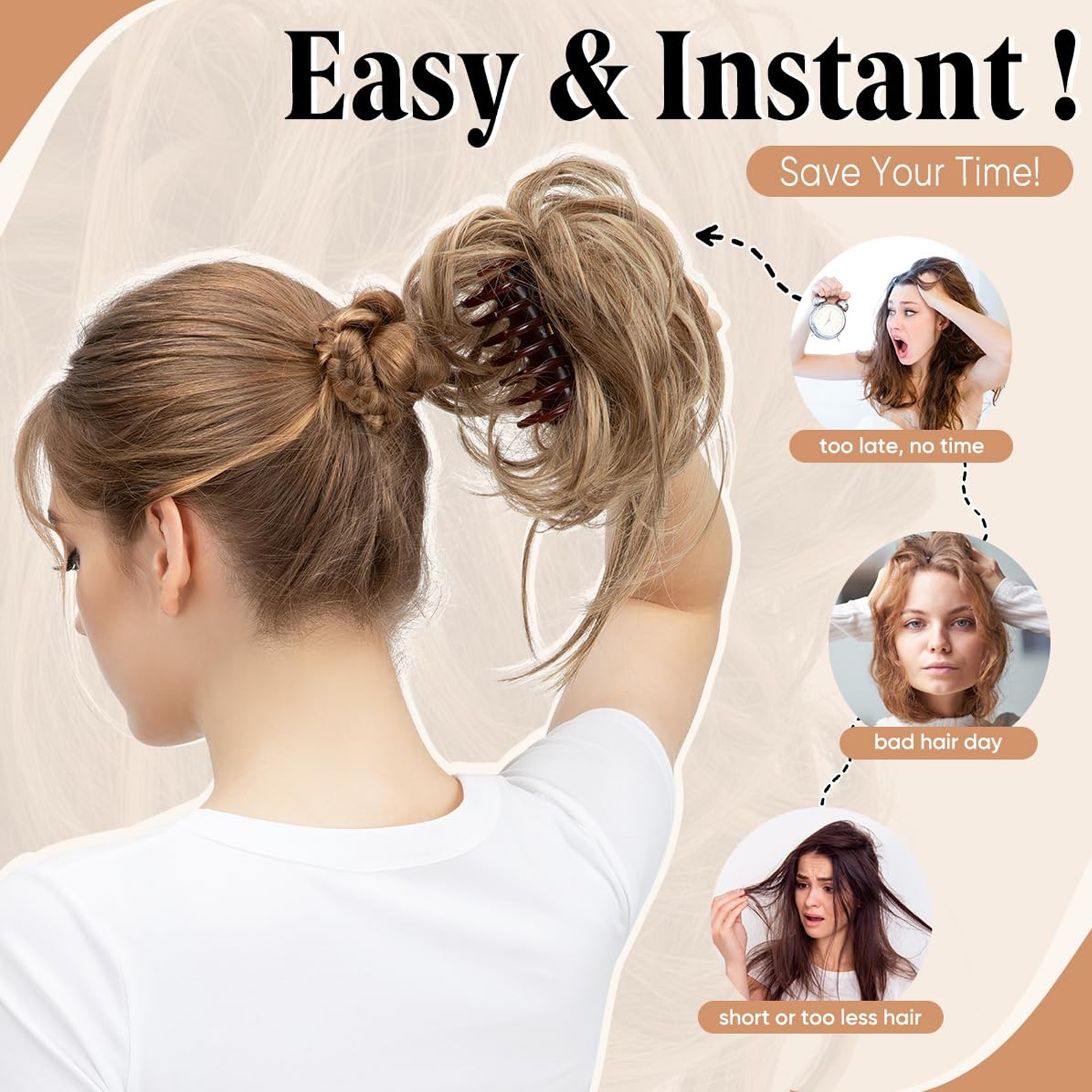 Natural Short Claw Clip Ponytail Messy Bun Hair Piece Bendable Updo Extensions