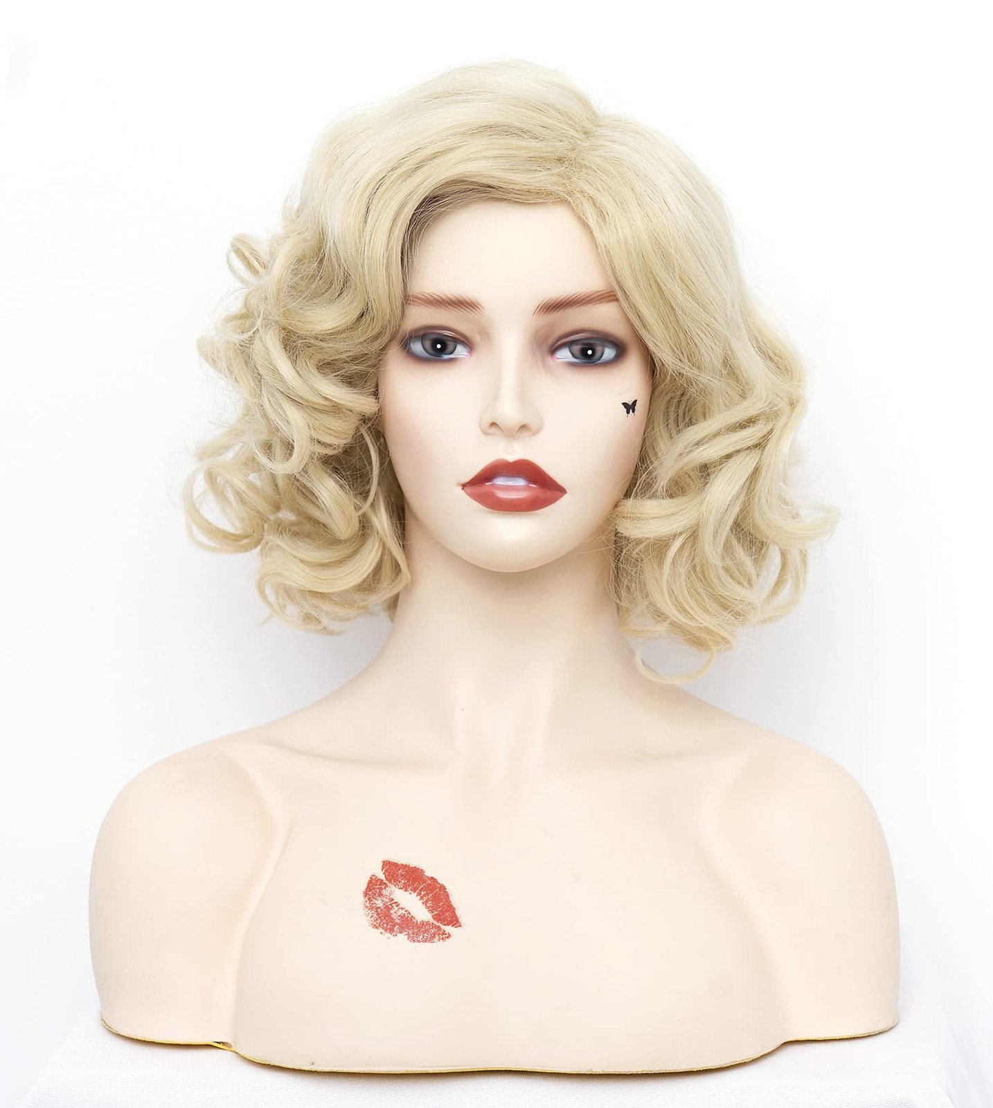Short Blonde Wavy Wigs for Women Gold Curly Shoulder Length Natural Wig Synth…