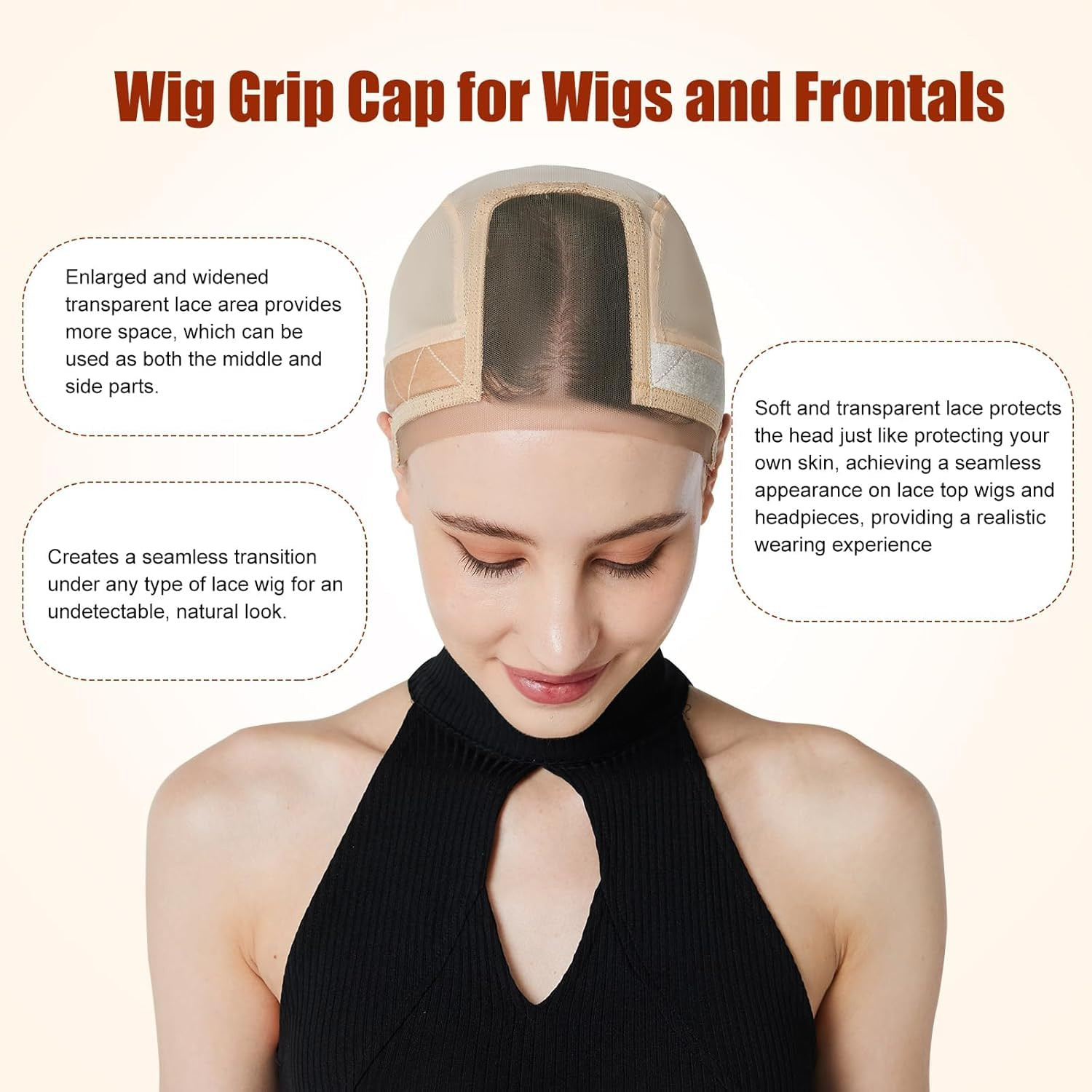 Lace Wig Cap for Women Adjustable Wig Grip Cap with Velvet Band for Keeping Wigs
