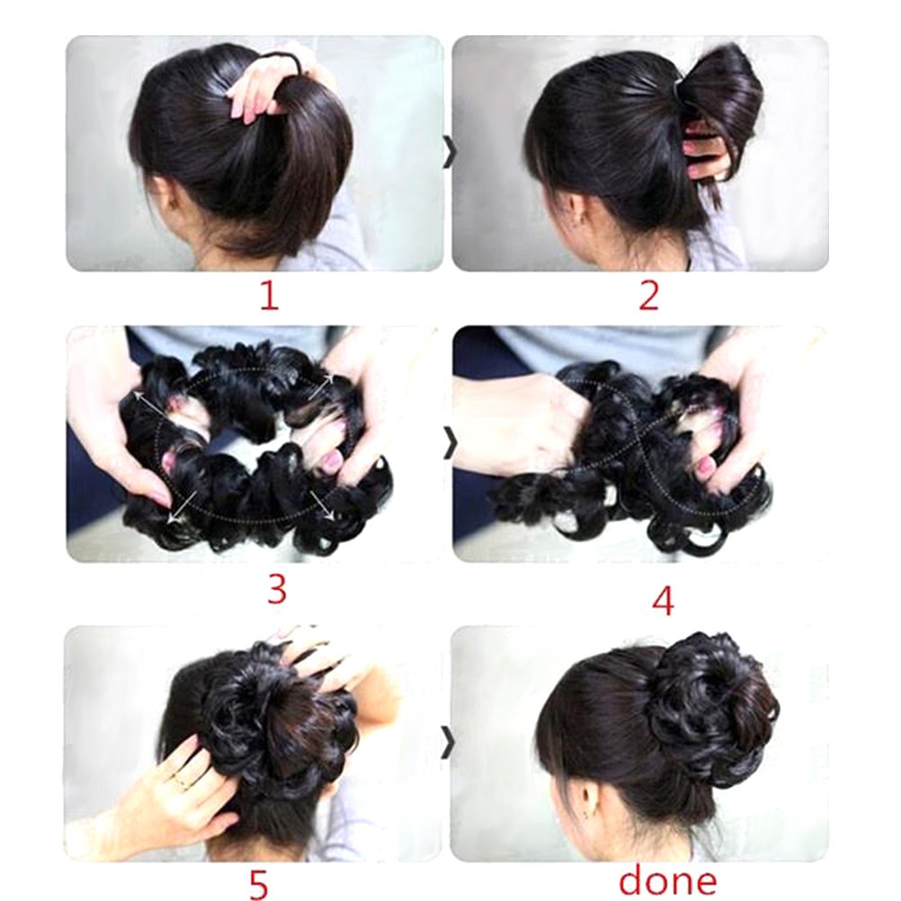 Wavy Hair Bun Extension in Golden Color Easy to Wear Synthetic Elastic Hairpiece