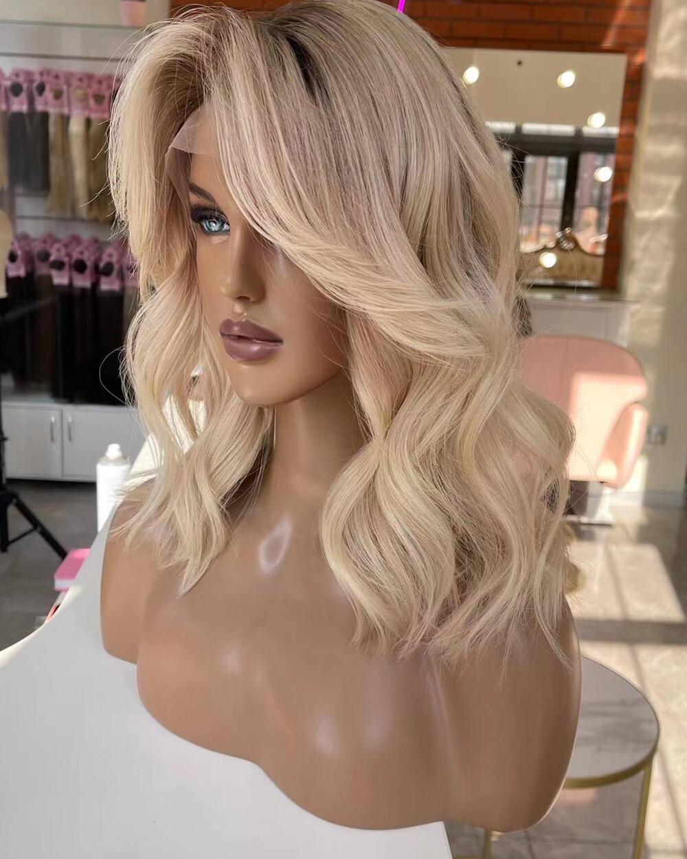 13×4 Balayage Honey Blonde Human Hair Lace Frontal Brazilian Short Bob Wave Wigs