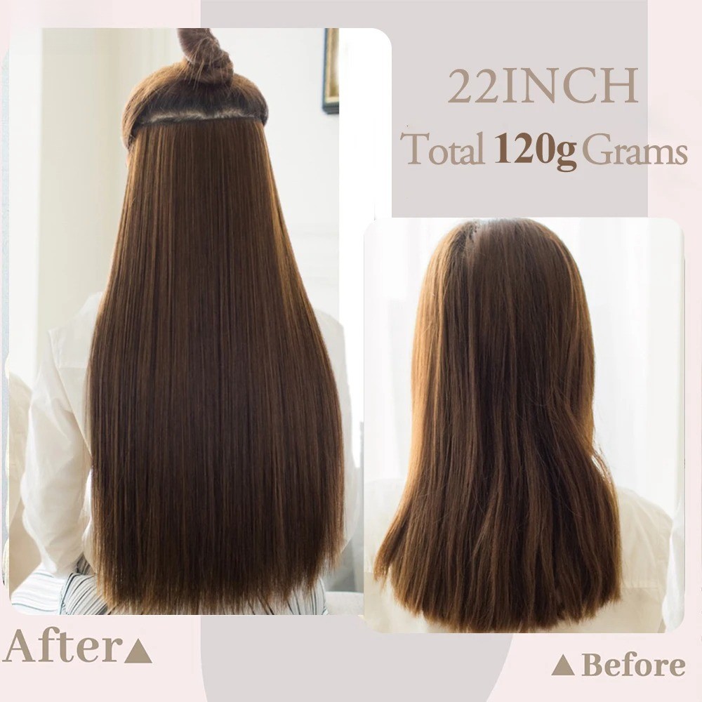 Long Straight 5 Clip In 22Inch Synthetic Hair Extensions Natural Fake Hairpiece