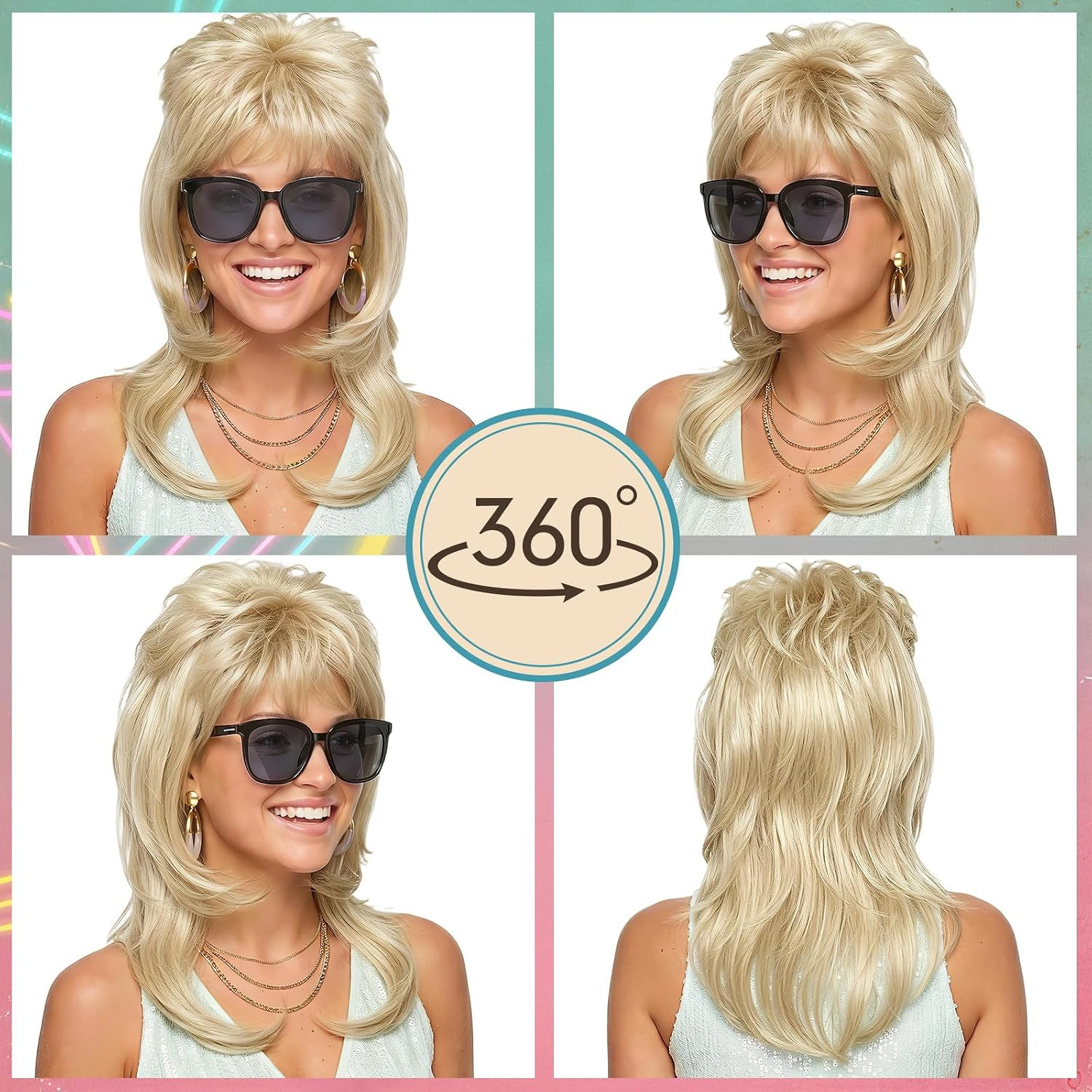 Blonde 80S Mullet Wigs for Women Men, Funny Party Cosplay Wig Layered