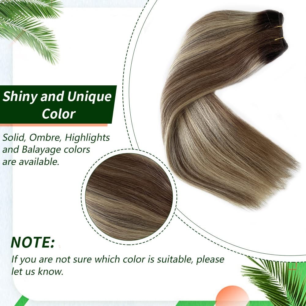 Luxury 12 Inch Ombre Human Hair Extensions with Ash Brown & Blonde Highlights