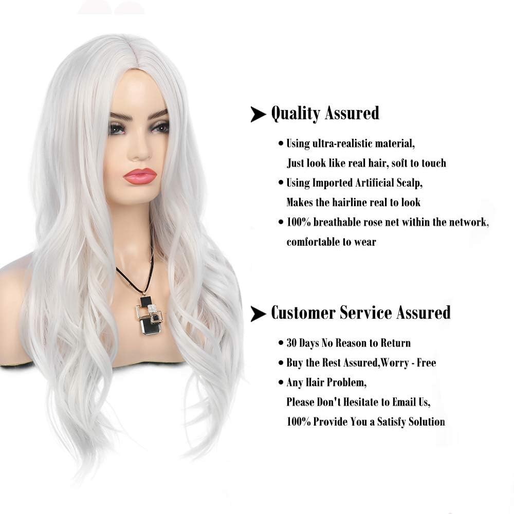 Cream White Wigs for Women Long Curly Wavy Synthetic Hair Wig Natural Middle …