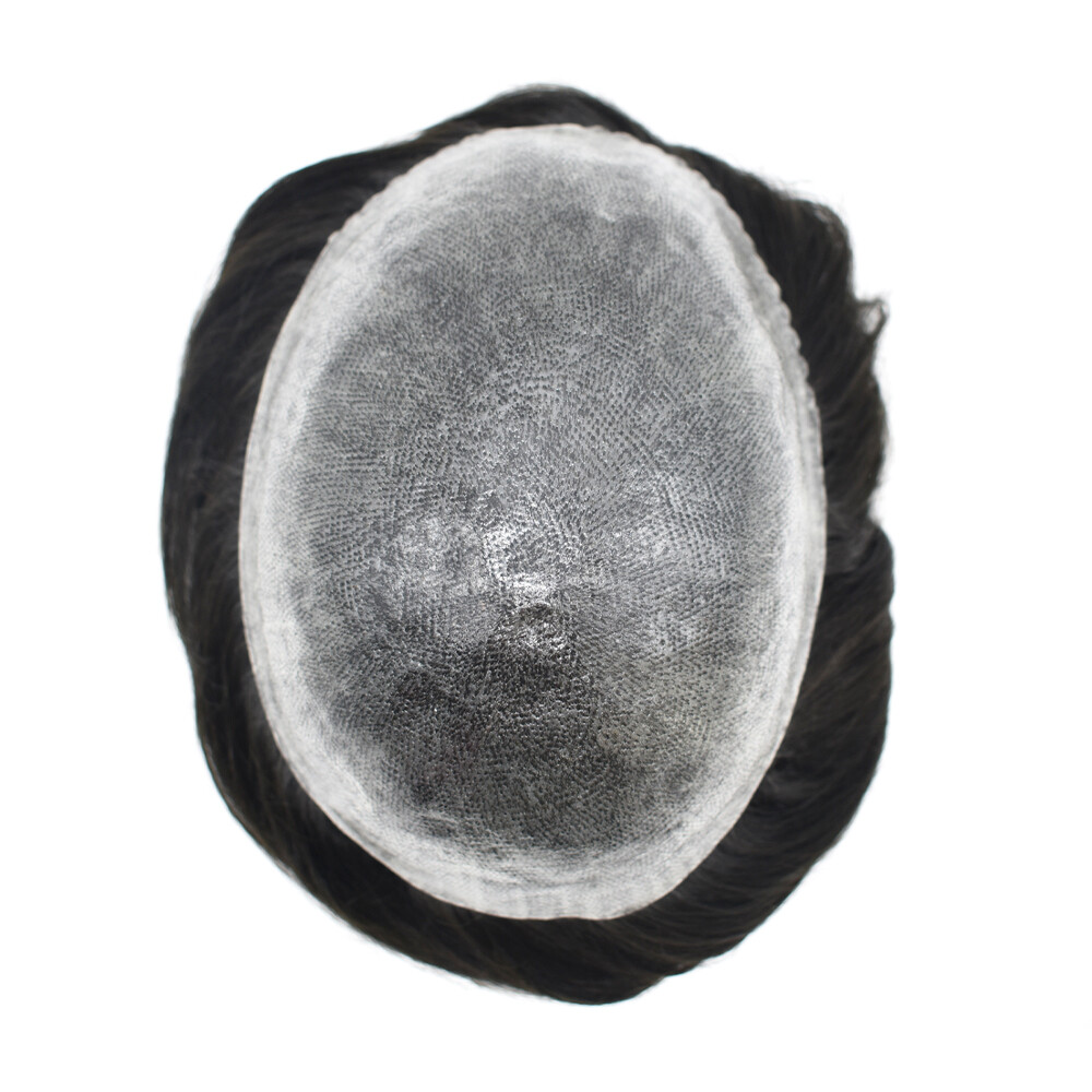 US Mens Toupee Full Poly Thin Skin Hair Replacement System Units Hair Piece
