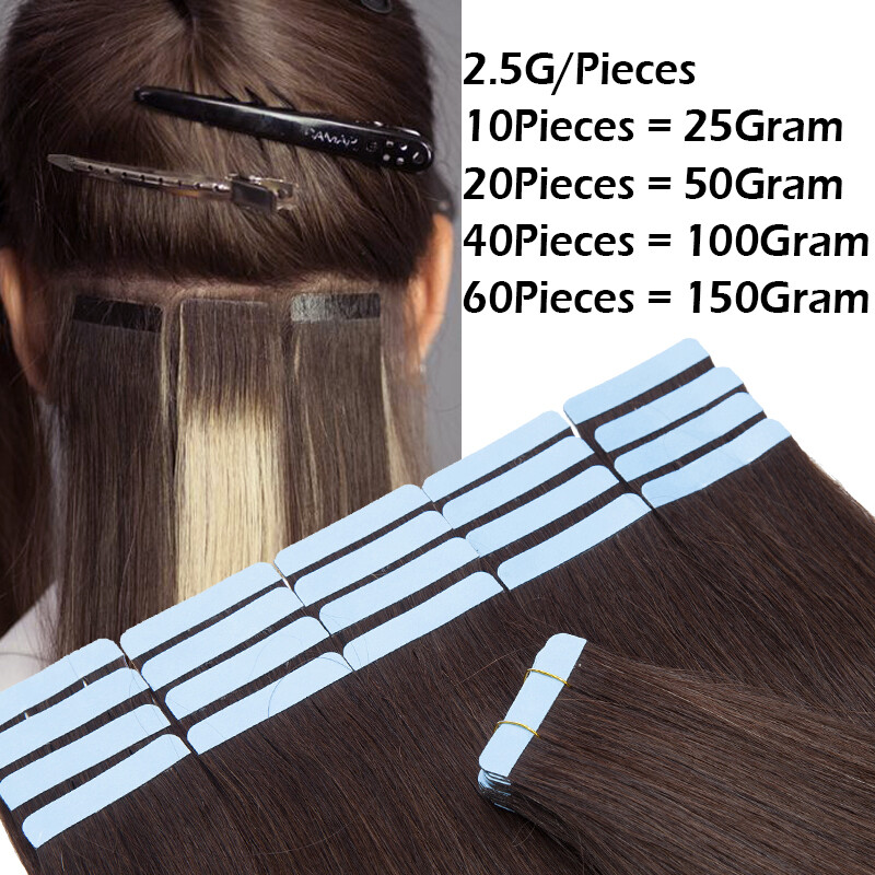 8A Thick 10-60pcs Tape in Russian Remy Human Hair Extensions Skin Weft Full Head