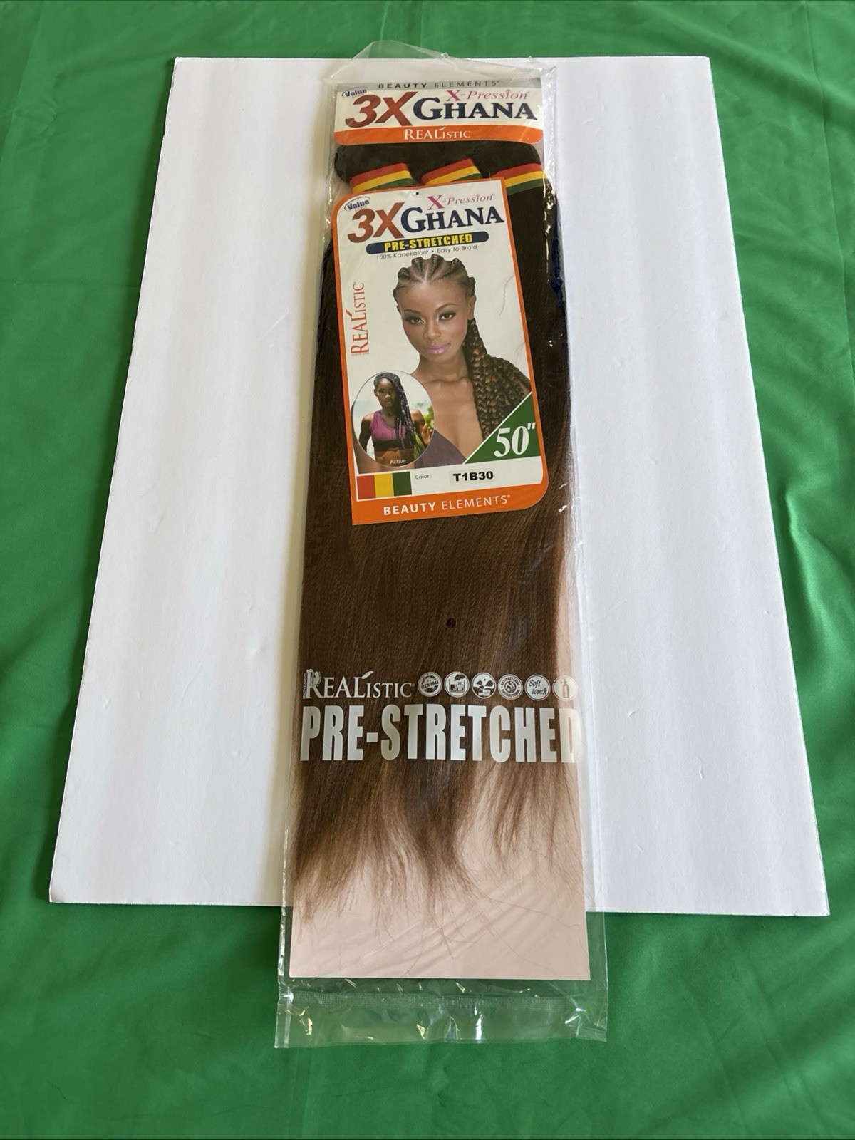 Realistic 50” 3X GHANA PRE STRETCHED Kanekalon 100% Color T1B30