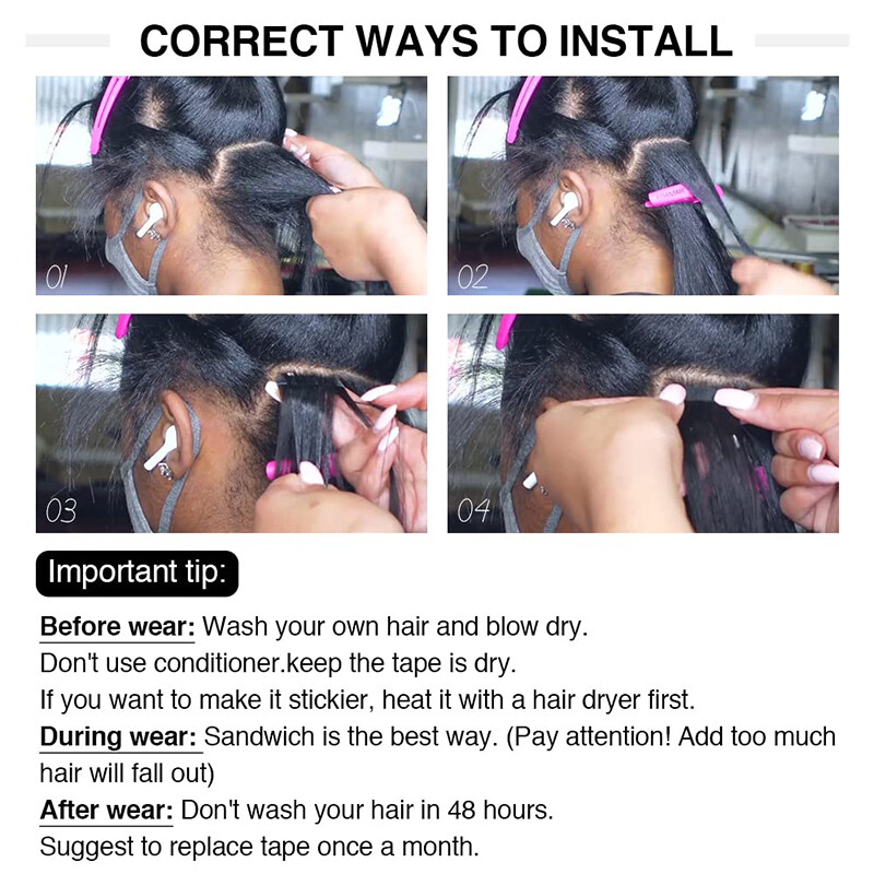 Yaki/Kinky Straight Invisible Tape In Real Remy Human Hair Extensions Skin Weft