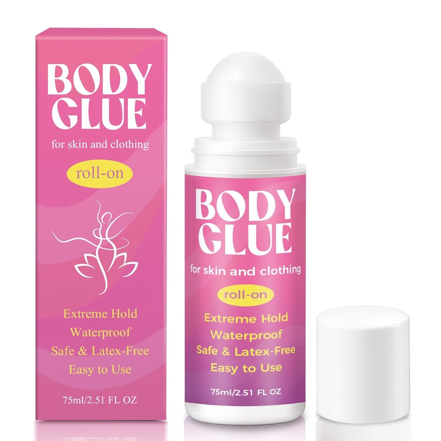 Body Glue for Clothes & Skin 2.54 Oz, Body Adhesive Roll-On, Sweat Resistant,…