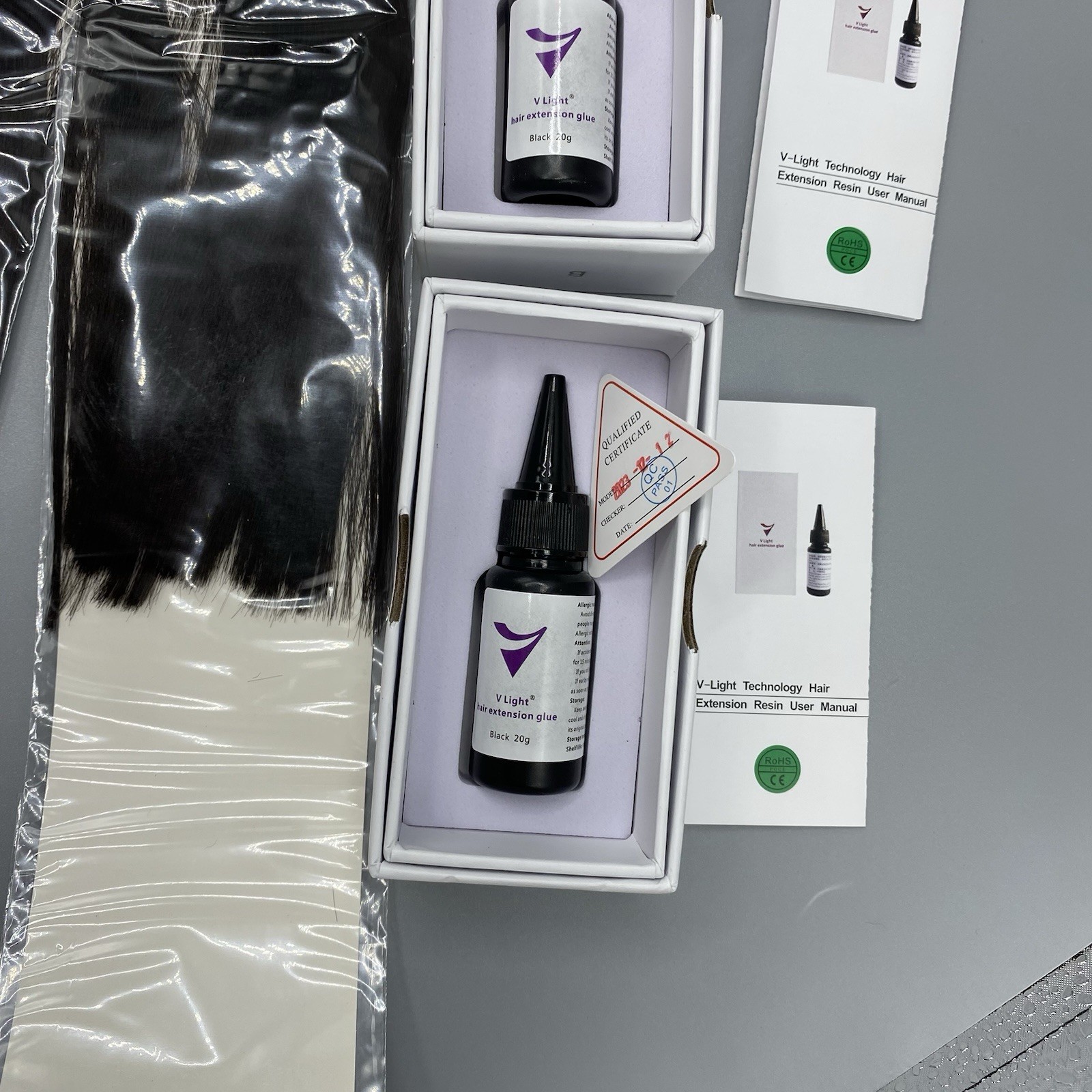 V-Light Hair Extension Kit Black 20g Glue + Remover + Hair Strands UV Extension