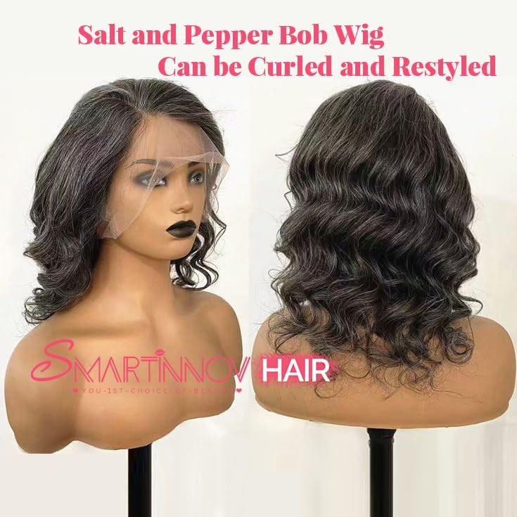 Smartinnov Ombre Grey 10 Inch Salt And Pepper Short Bob Wigs Human Hair Blunt
