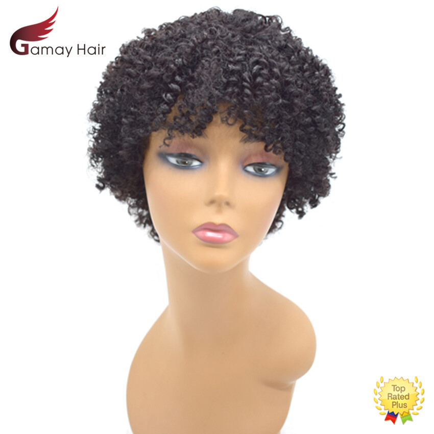 Kinky Curly Short Human Hair Afro Wigs for Black Women with Bangs Brazilian US