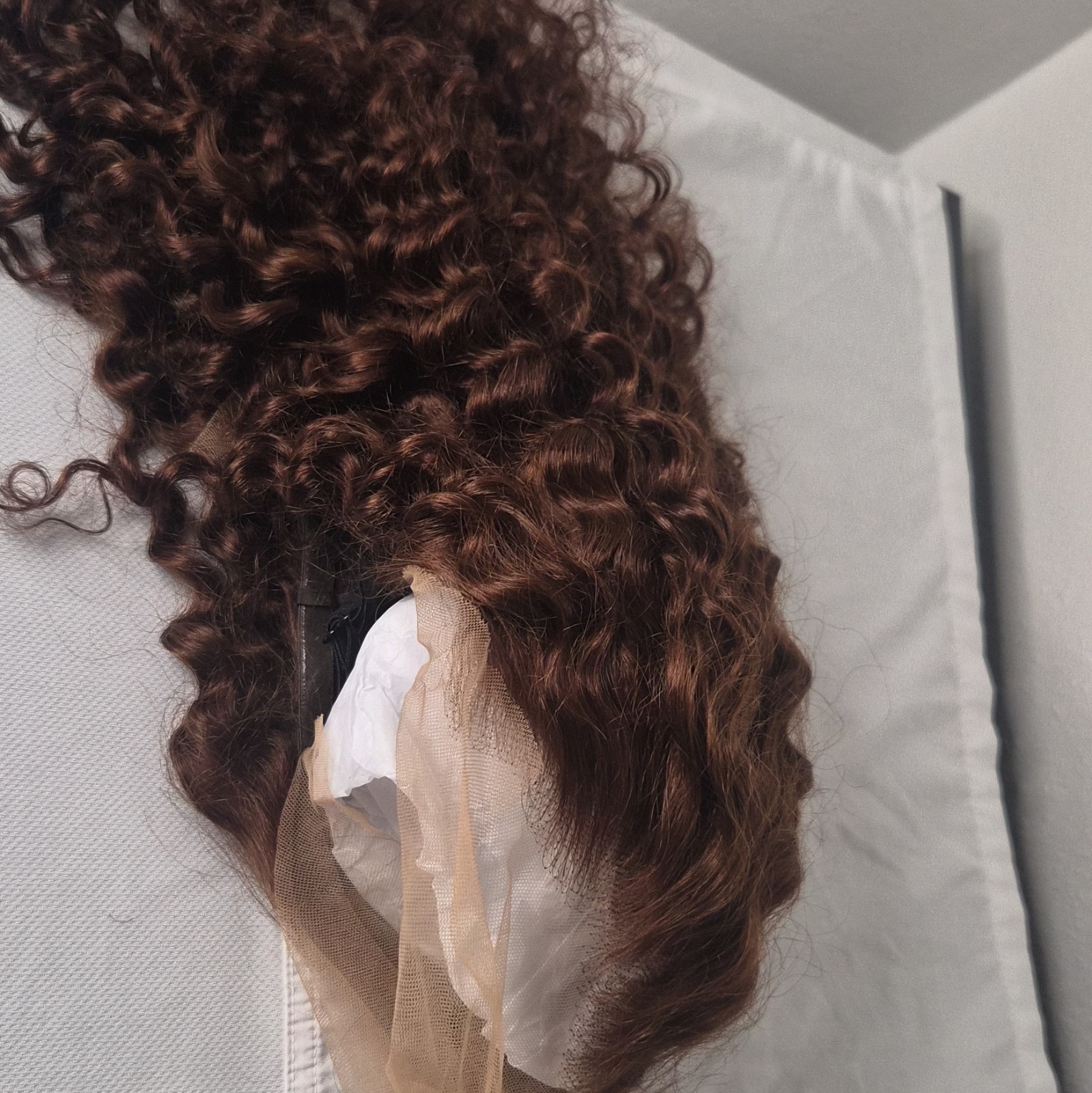 Brown Auburn Curly Lace Front Wig Free-Part Natural Look Women Adult