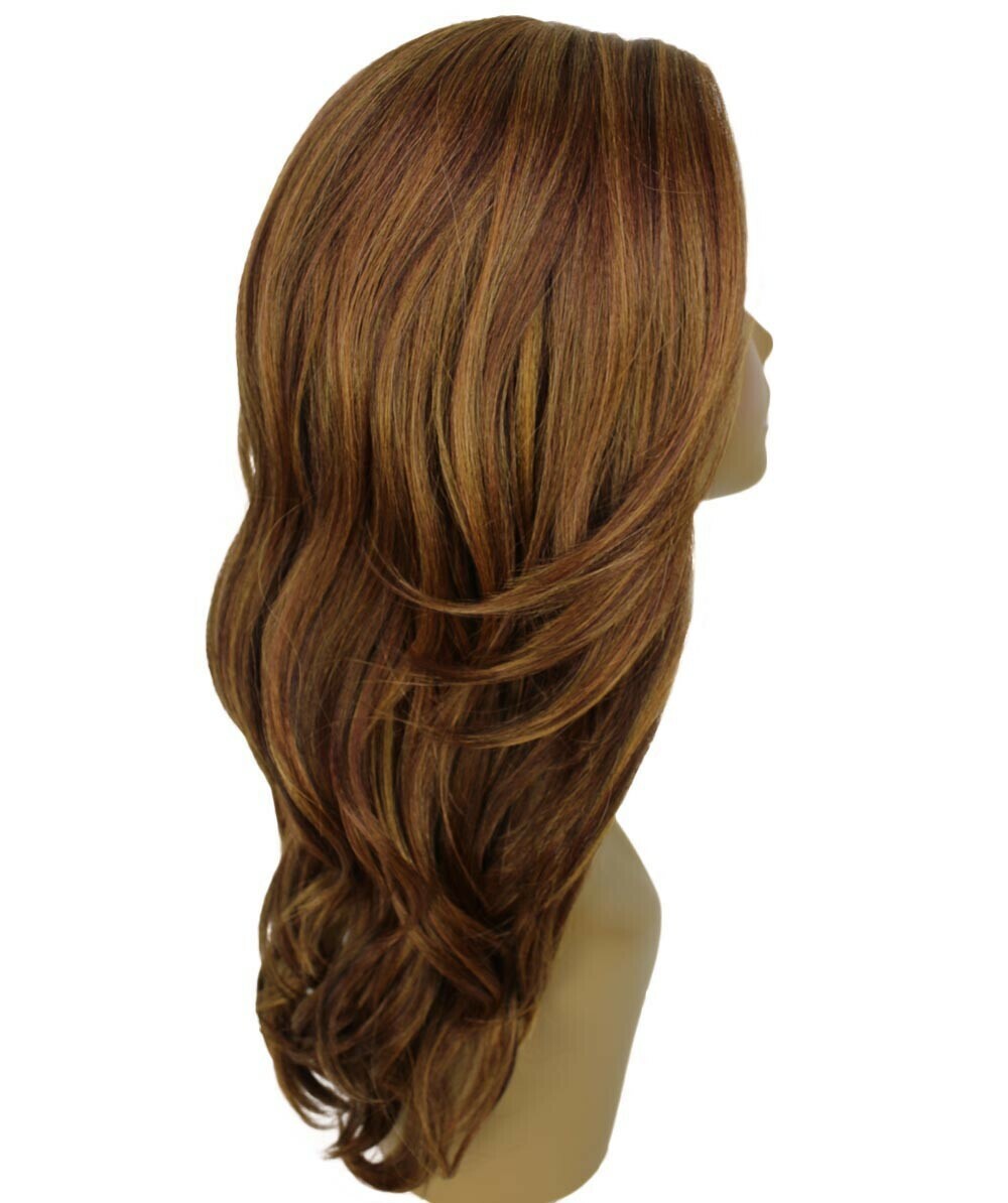 LUXLUXE Cleo Wavy Layered 21 in 4X4 Hand Tied Lace Front Wig, Light Brown Blend