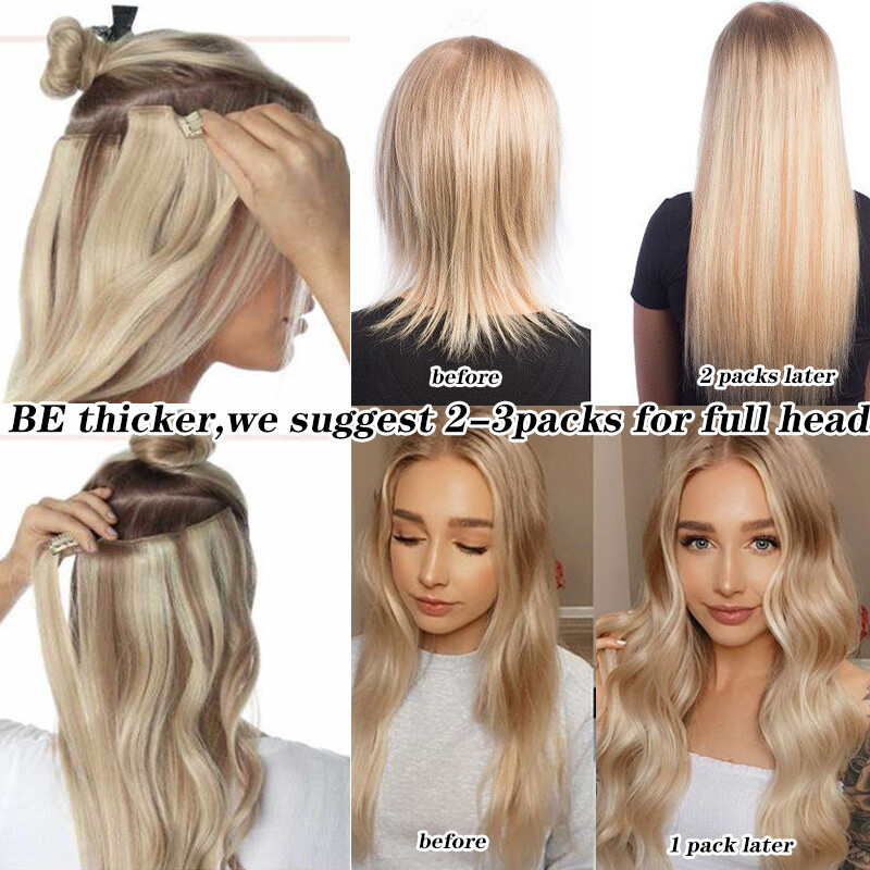 USPS Soft Remy Human Hair Clip in Real Human Hair Extensions Full Head Highlight