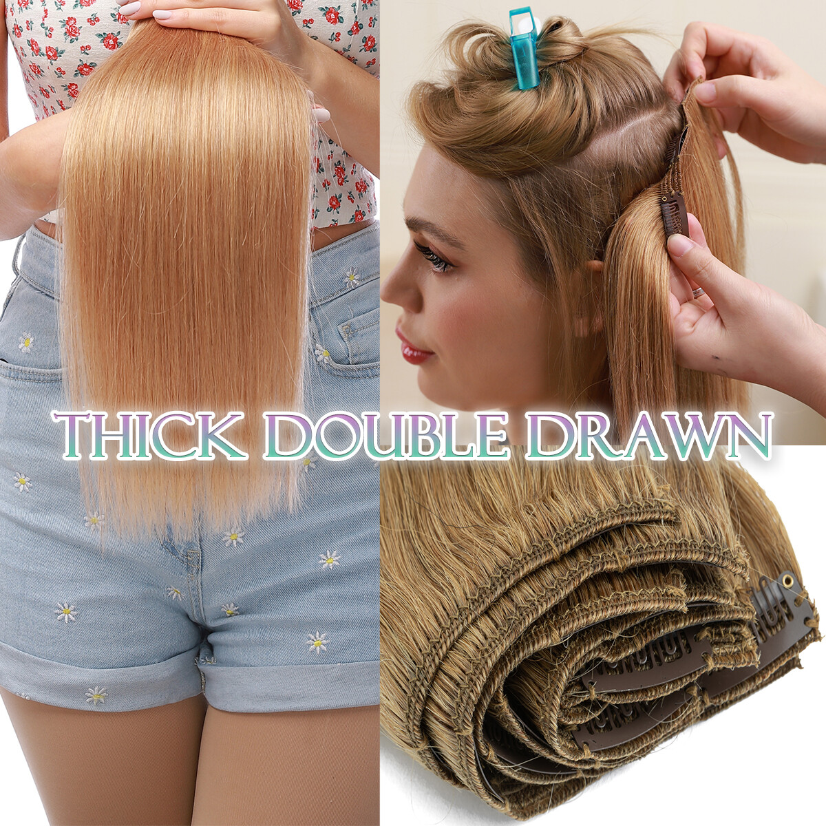 Double Drown Clip In Real Human Remy Hair Extensions THICK Full Head Highlight