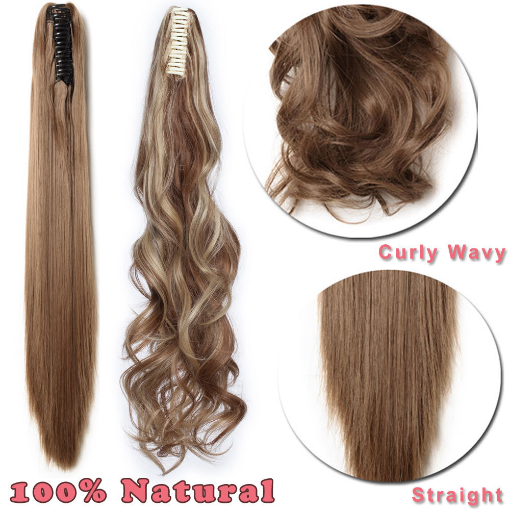 US 100% Real Thick Pony Tail Hair Extensions Clip In Claw Around Ponytail Ombre