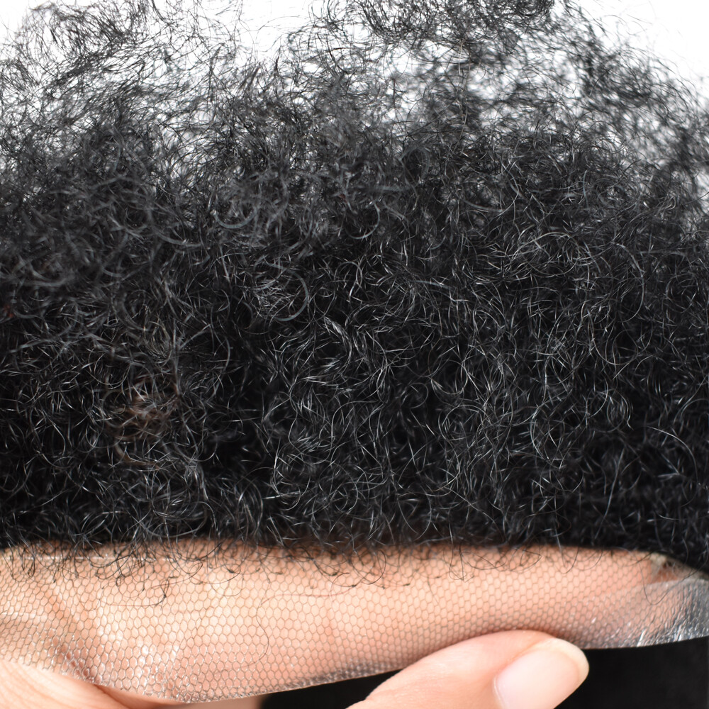 Full Lace Afro Curl Mens Toupee African American Human Black Hair Curly Systems