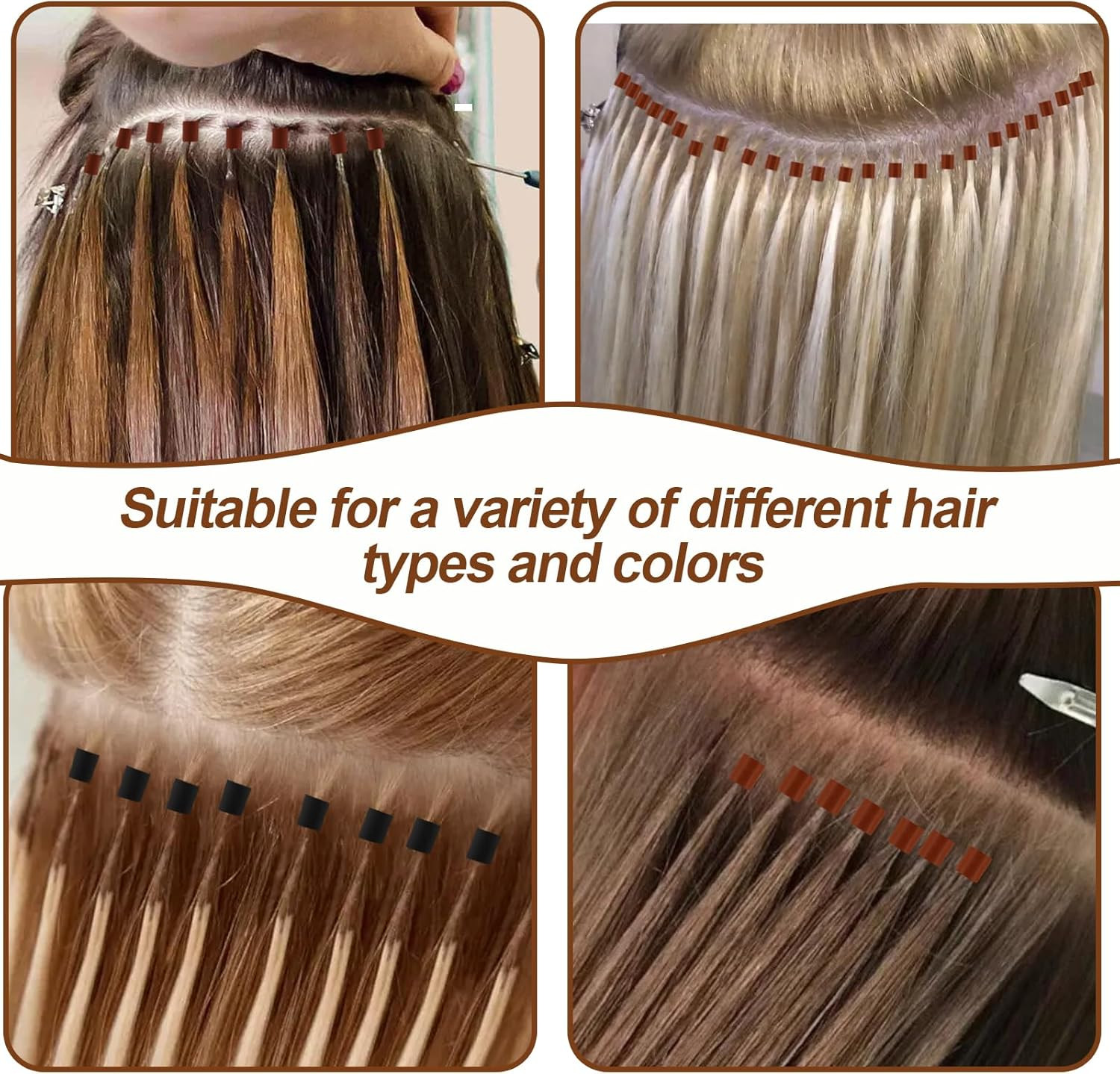 1000PCS Silicone Hair Extensions Beads, 5Mm Lined Micro Links Beads, 5Colors Rin