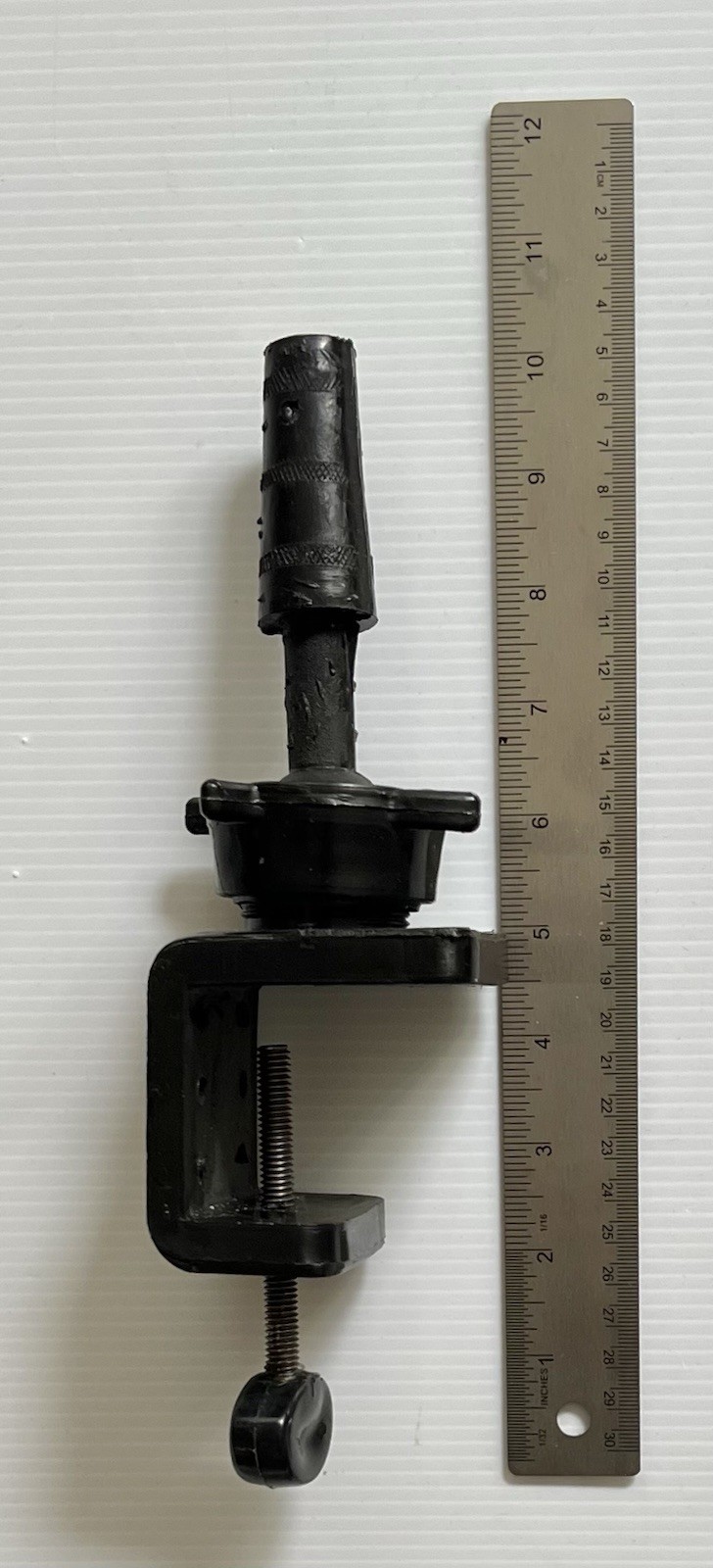 Vintage Hip-Swivel Wig Head Block Holder • Black Plastic • Table Mount Clamp