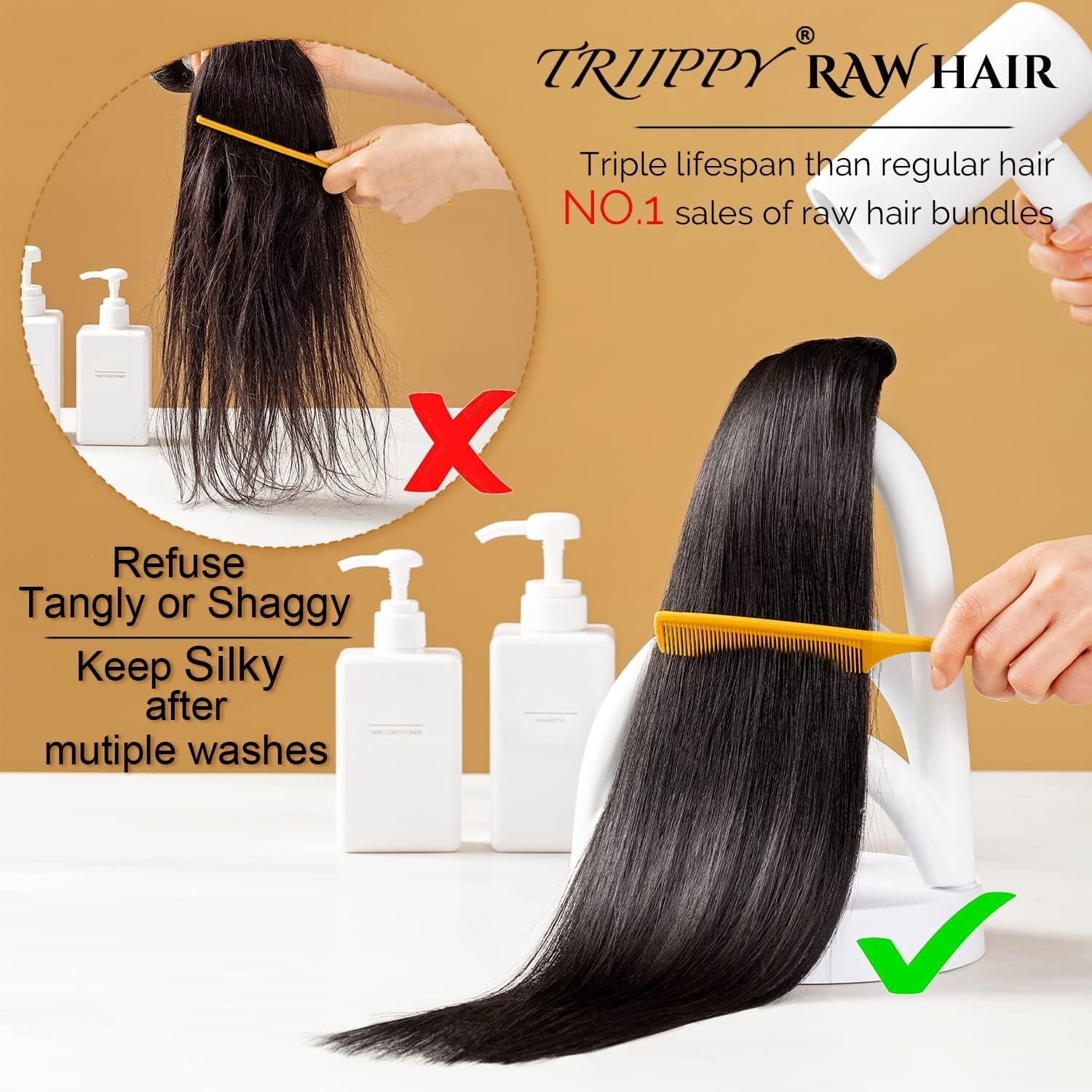 Raw Human Hair 2 Bundles,Triple Lifespan Than Regular Virgin Hair-16 Inches