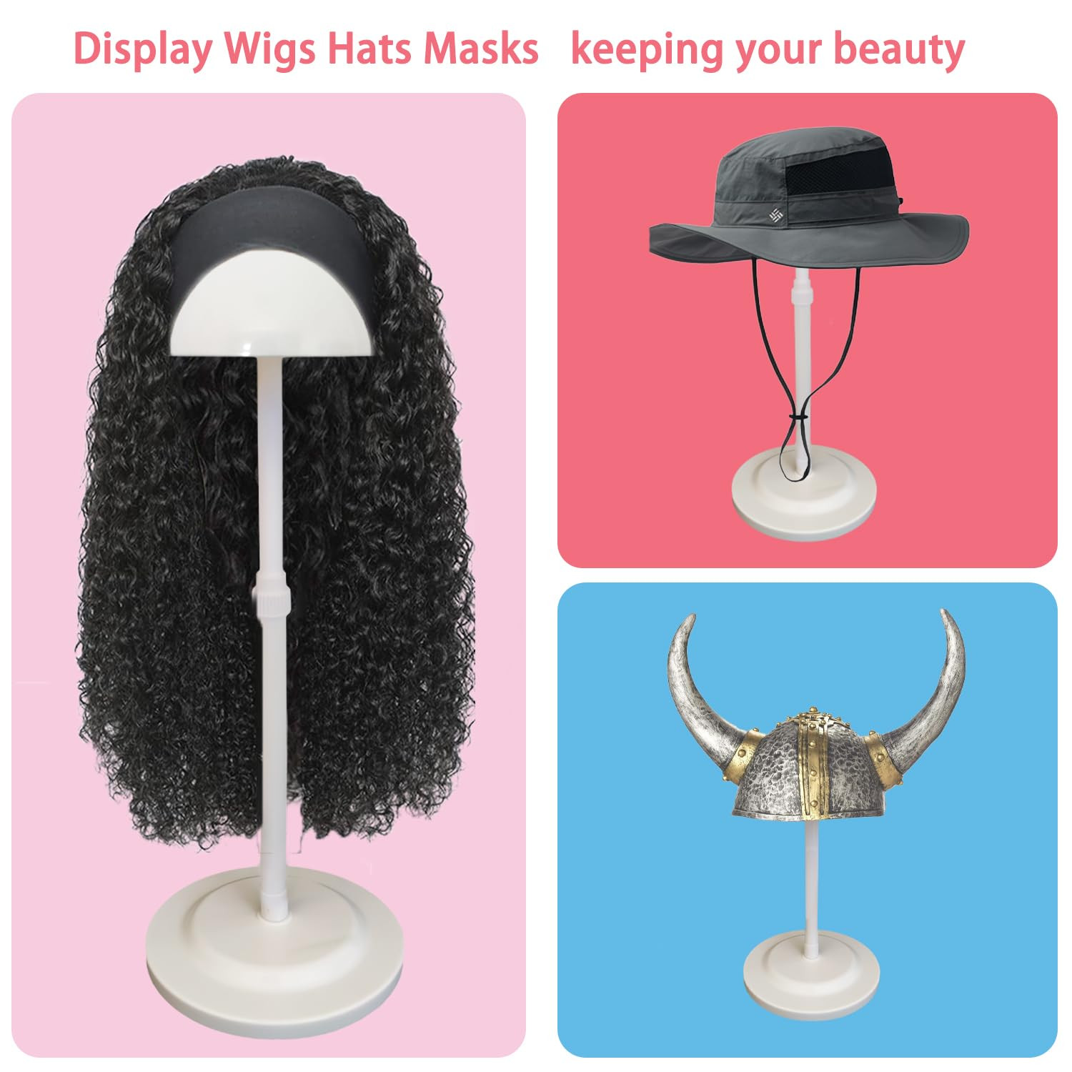 Wig Stand 1PC Adjustable Height White Plastic Wig Head Stand Portable Wig Hol…