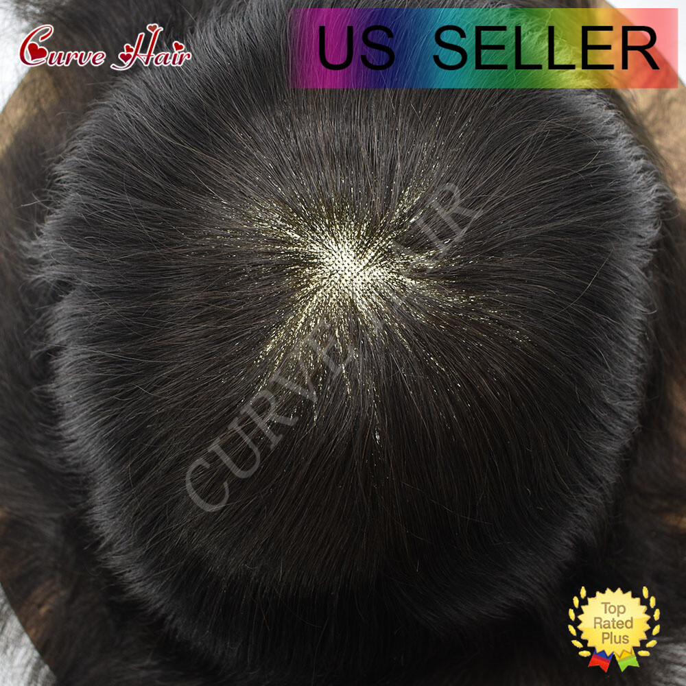 Mens Toupee Human Hair Replacement System French Lace Front Hair Piece