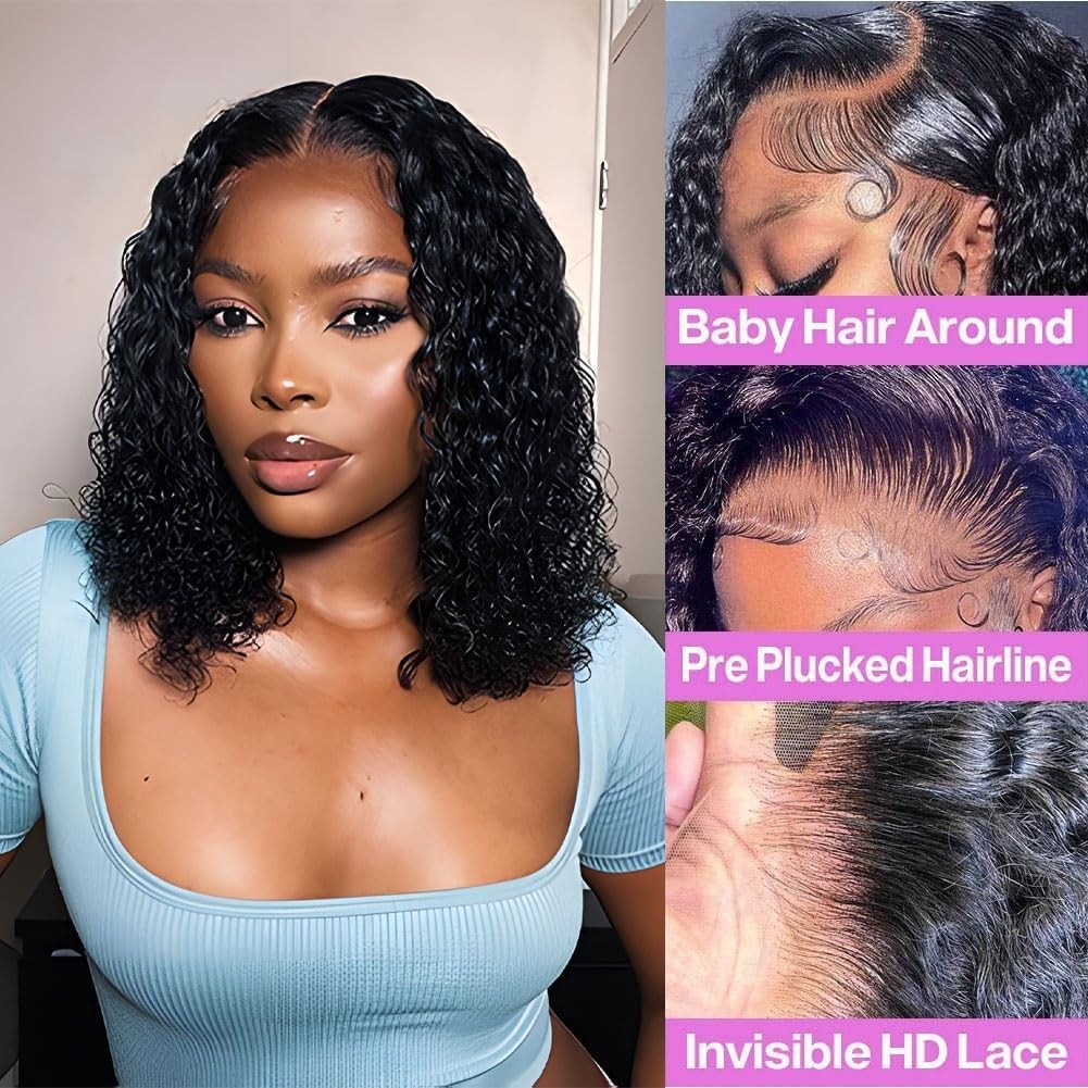 Curly Lace Front Wig Human Hair Pre Plucked for Women Glueless 13×4 Lace Bob Wig