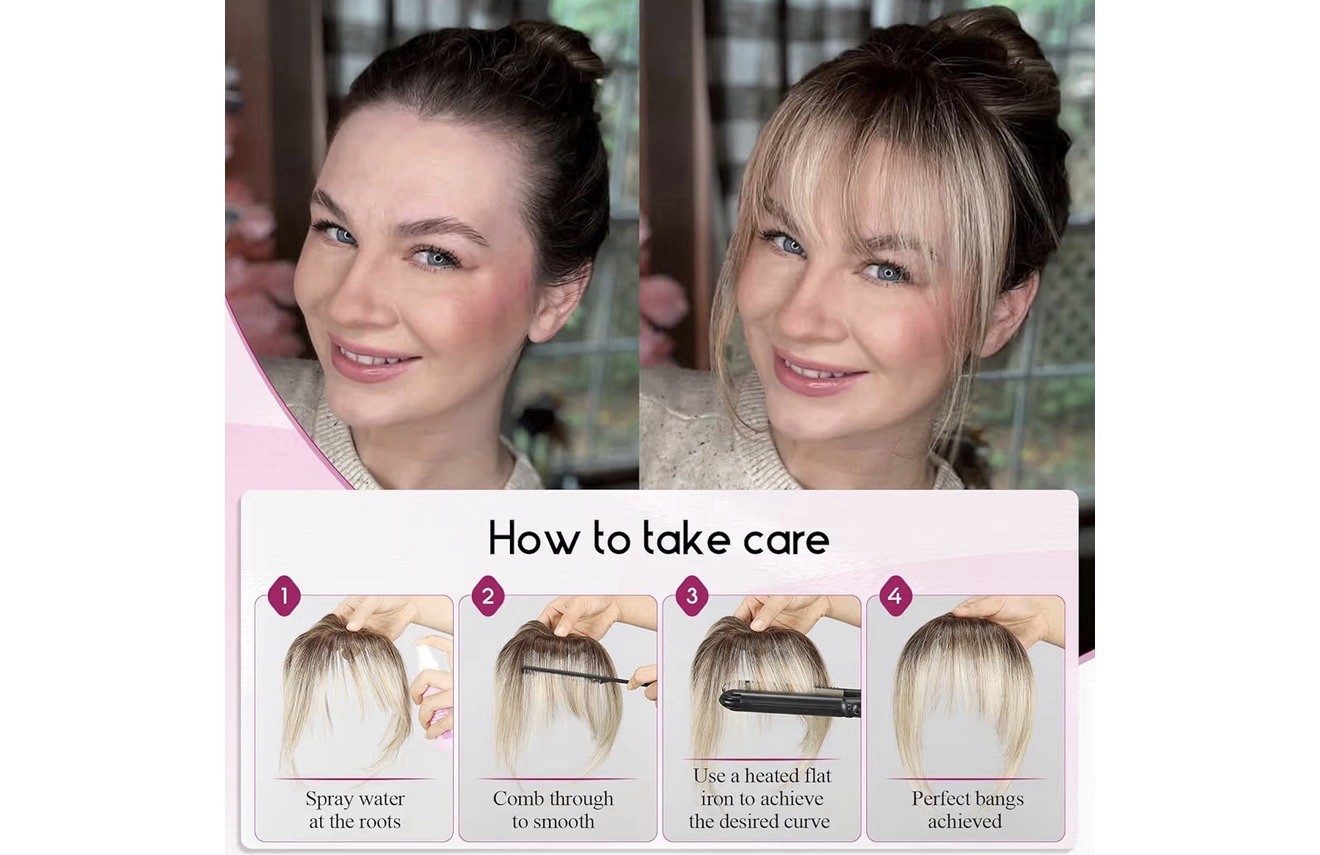 EMMOR Clip in Bangs, 100% Human 3 Clips, 360°Cover Top Ombre Light Blonde