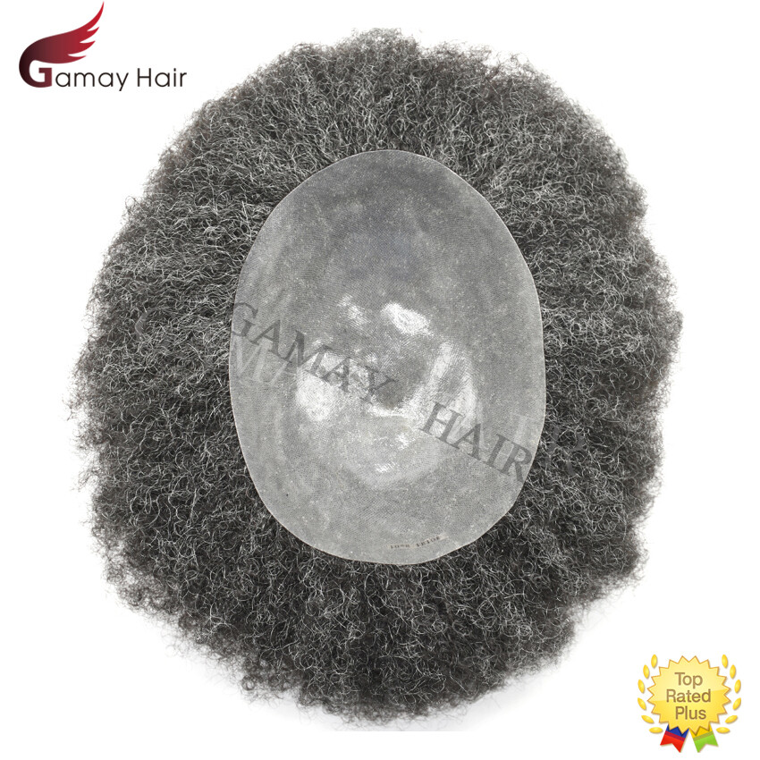 Afro Curl Mens Toupee Full Poly African American Hair System Replacement for Men