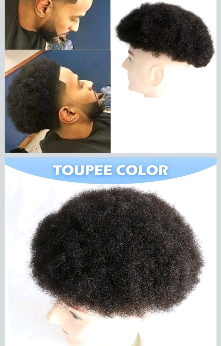 Afro Curly Full Lace Toupee African American Mens Toupee Human Hair 4mm wave