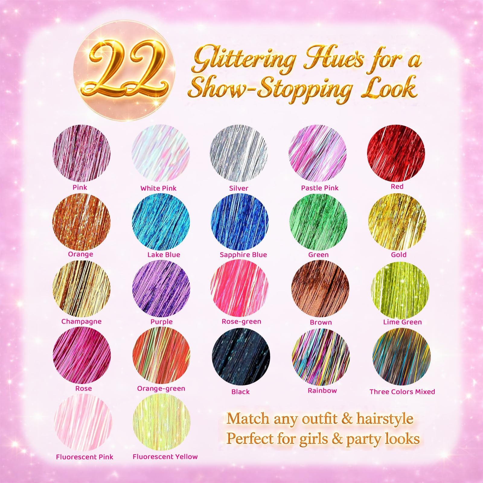Hair Tinsel, 22 Colors Fairy Tinsel Kit Kit, 22