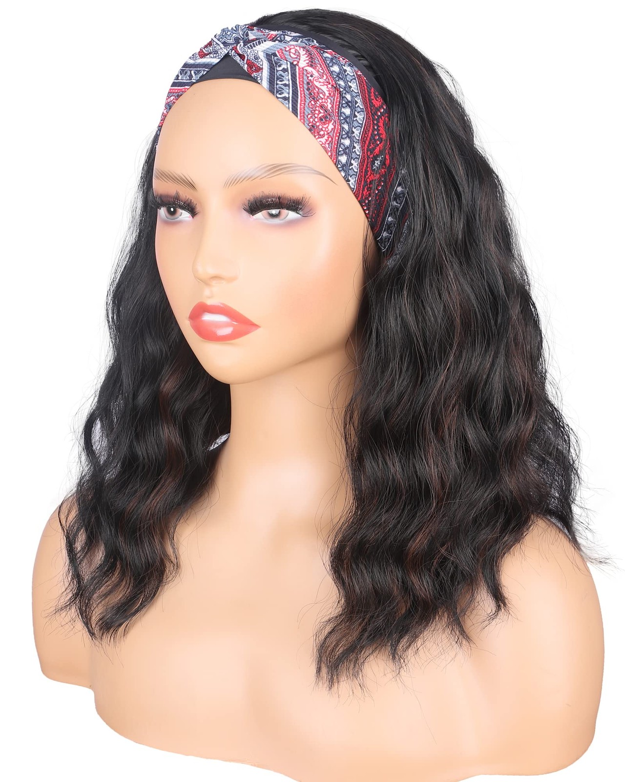 Black Headband Wigs With Brown Highlights For Black Synthetic Black Brown Wav…