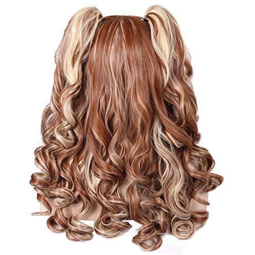 Long Curly Multi-Color Cosplay Wig with 2 PonytailsBrown with Blonde