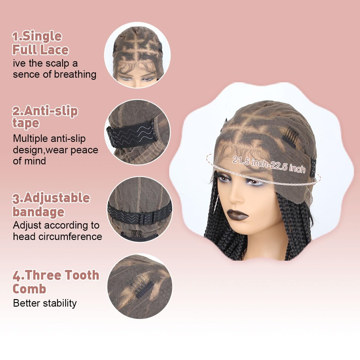 36 Inch Full Lace Braided Wigs for Black Women, 360° HD Single-layer Square Knot