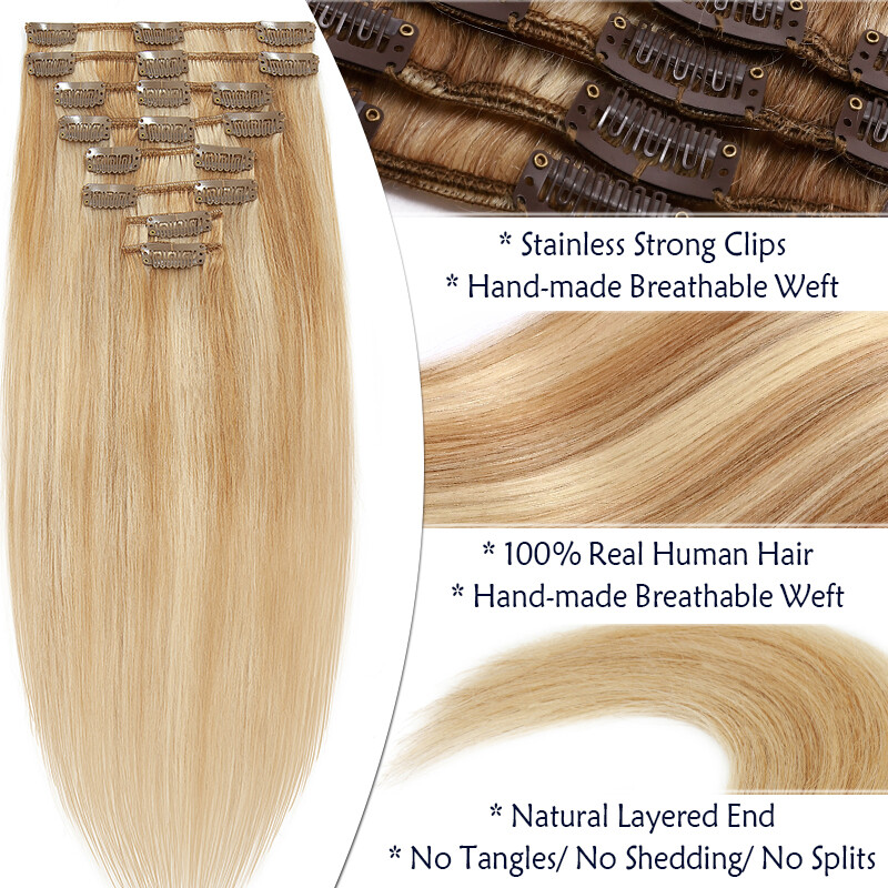 Soft Clip In hair Extensions Real 100% Remy Brazilian Human Hair Short Long 8PCS