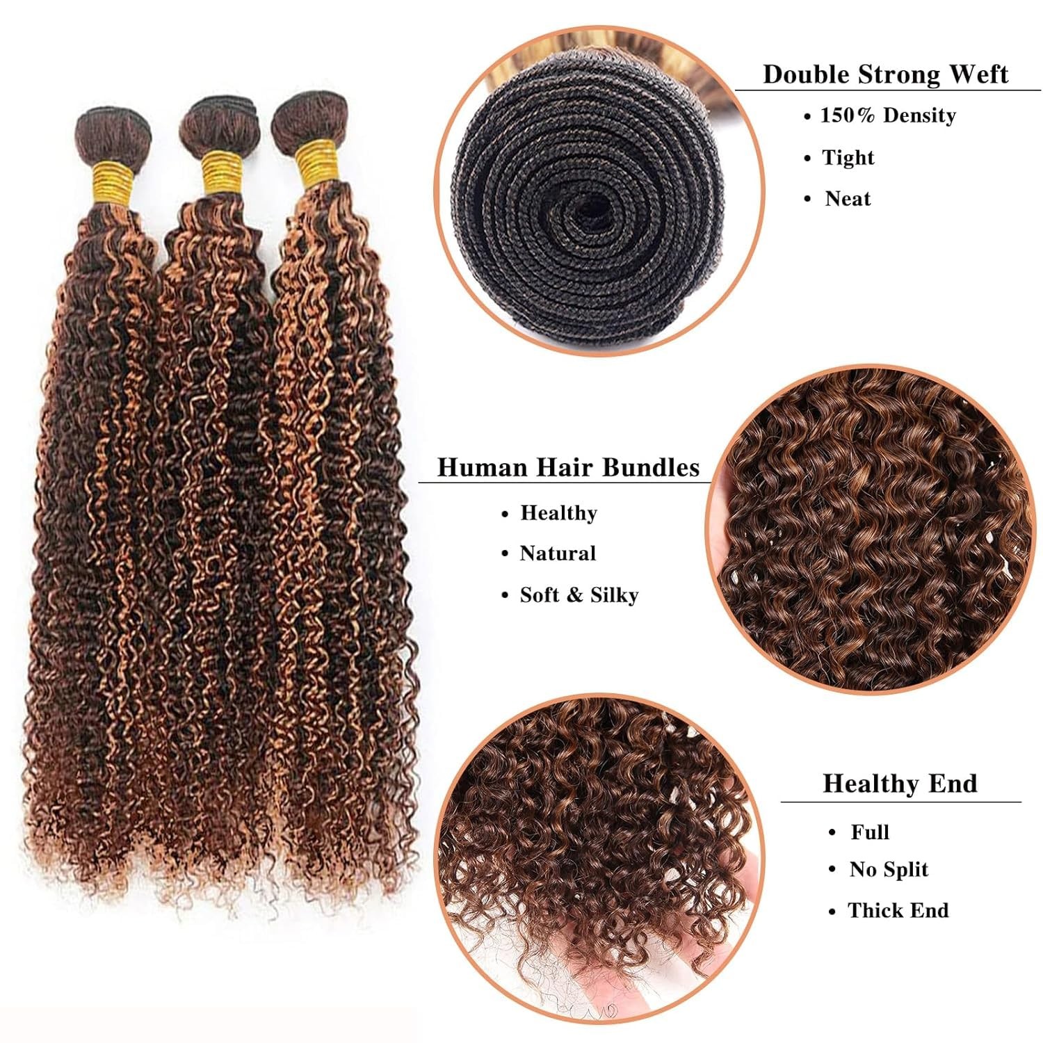 Giginger Jerry Curly Human Hair Bundles 16 18 20 Inch Brazilian Chocolate Brown