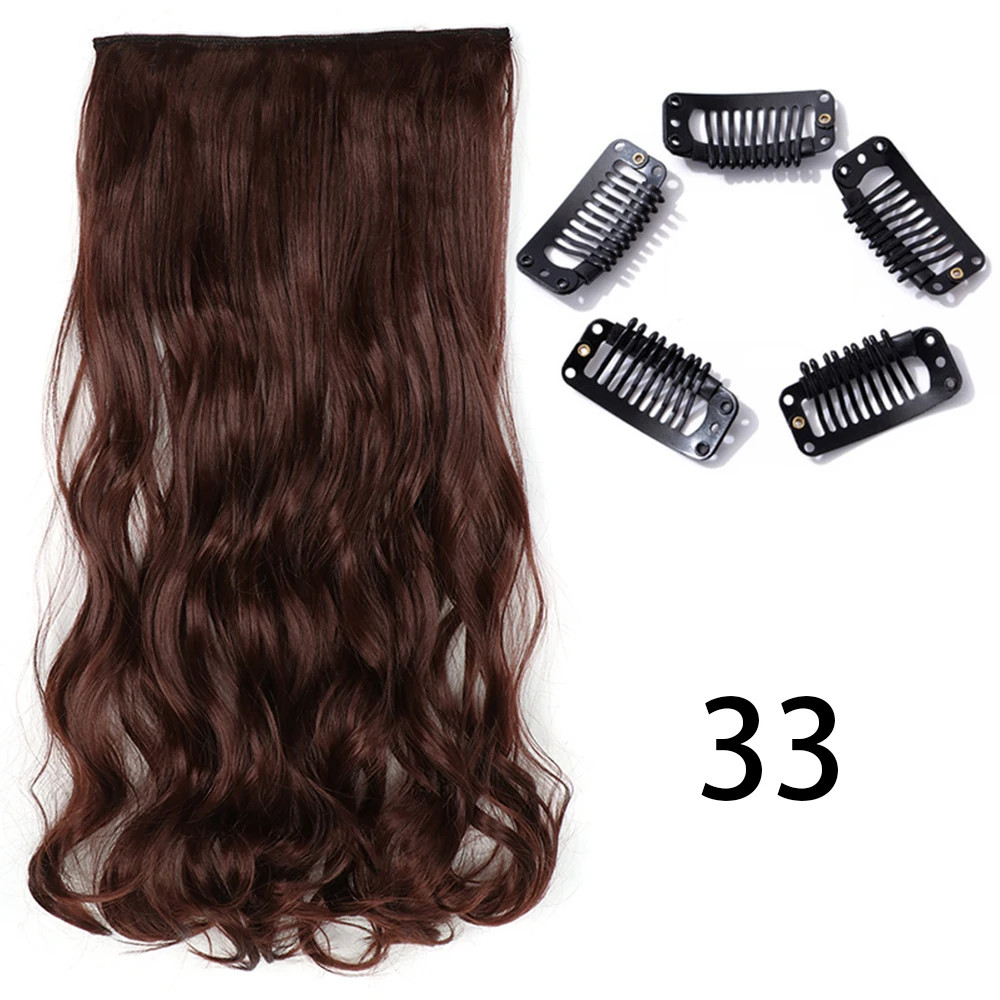 Synthetic Long Straight Clip In Hair Extension 5 Clips Heat Resistant Blonde