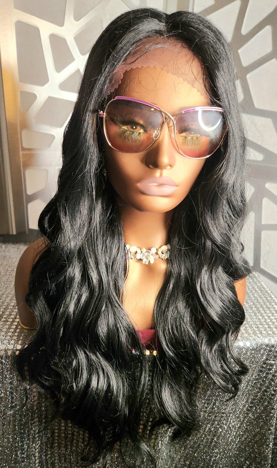 Lace Front Wig Black Long Wig Wavy Black Wig Human Blend Loose Wave Bodywave