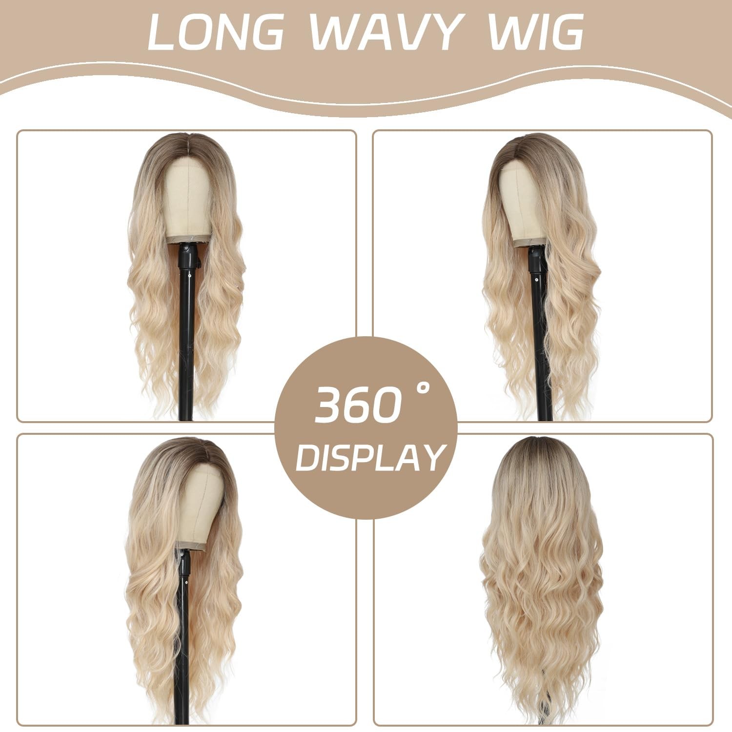 Blonde Wig for Women Long Wavy Blonde Wig Middle Part 26 Inch Wigs Heat Resis…
