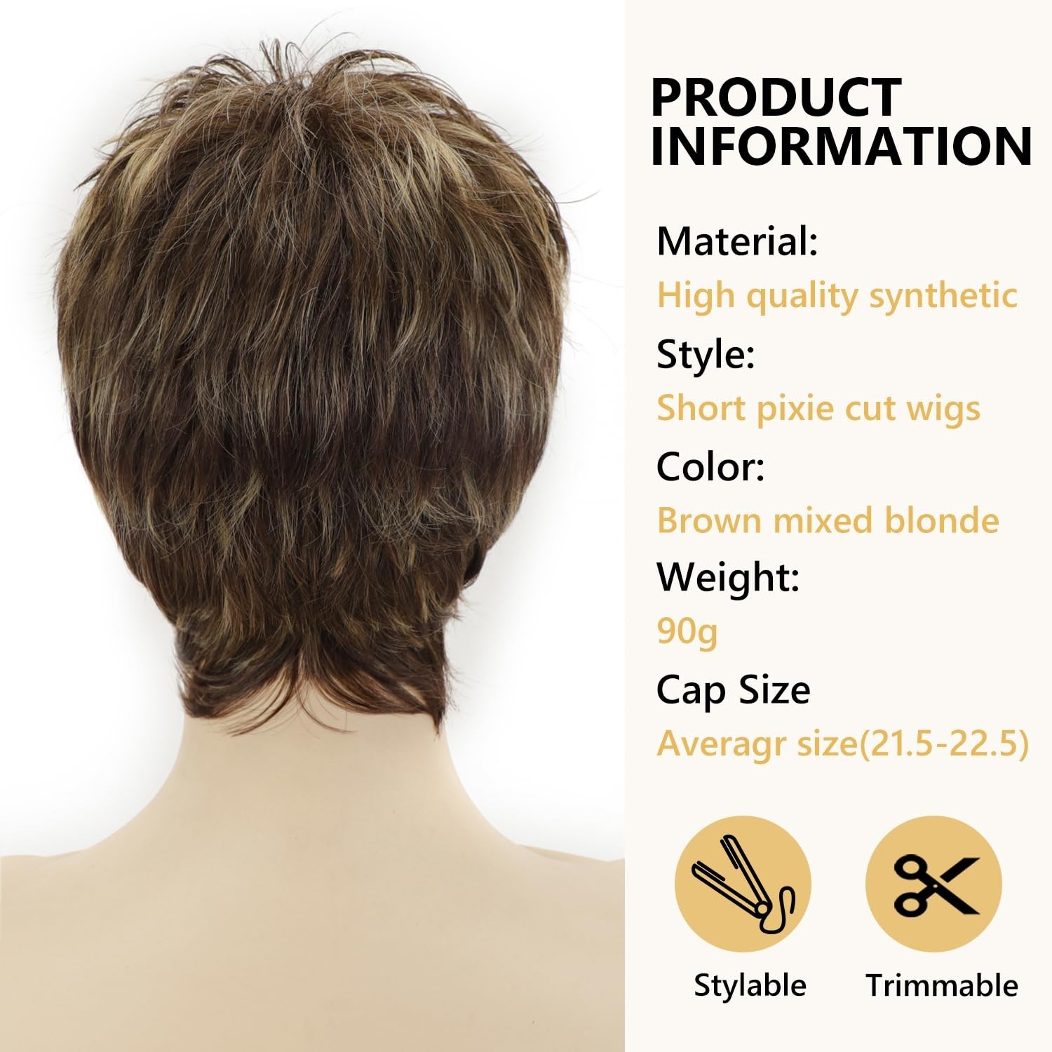 Dark Brown Blonde Pixie Wig Short Layered Highlight Synthetic Heat Resistant …