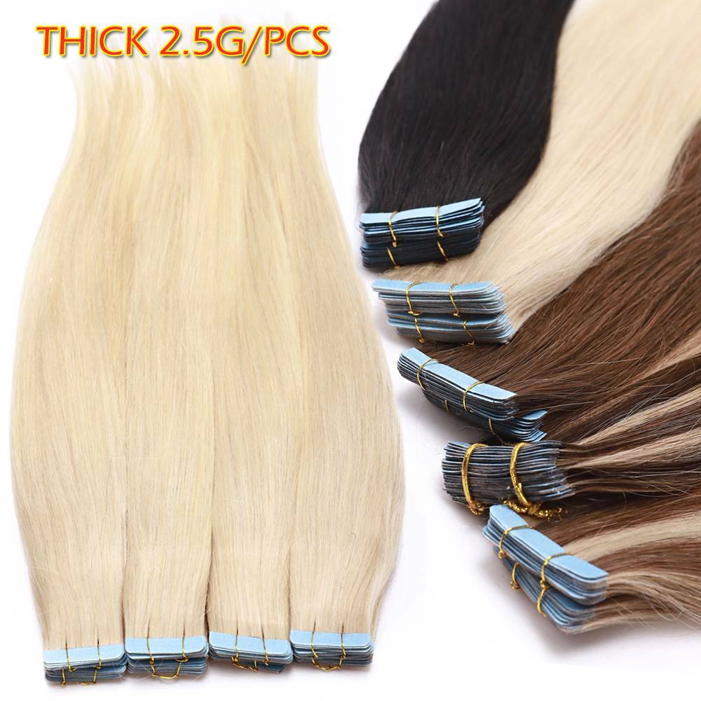 Tape In Balayage Skin Weft Remy Real Human Hair Extensions Full Head 200g WAVY
