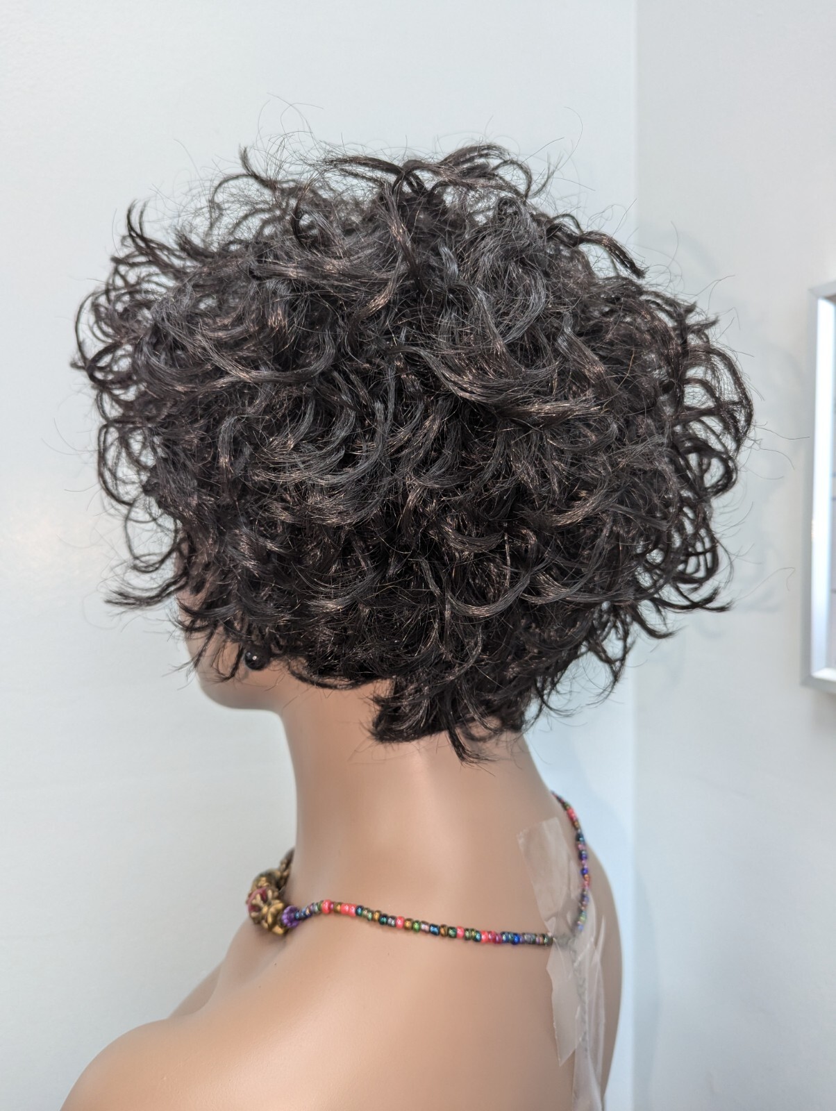 Short Trendy Synthetic Cringle Wavy Color 1B Off Black With Bangs Wig