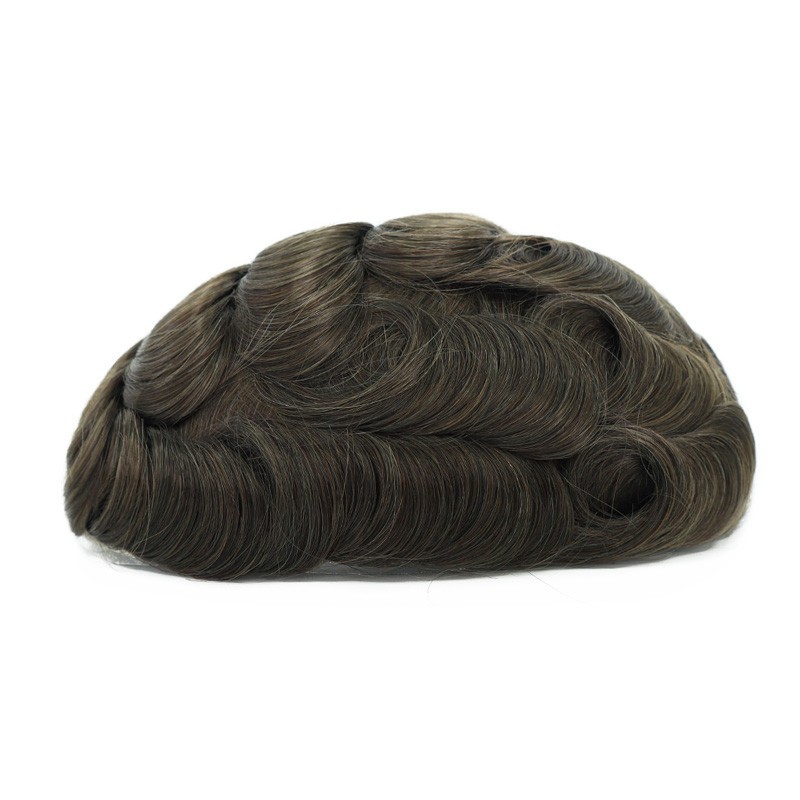 Toupee for Men Human Hair Systems French Lace Hairpiece Brown Hair Q6 8X10#7