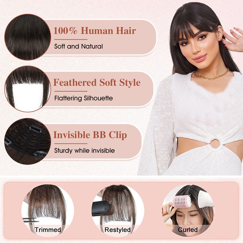 Clip In Fringe Topper Neat Bangs Hair Piece 100% Real Remy Human Hair Extensions