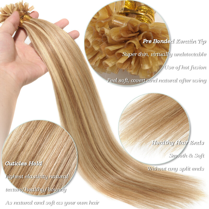 150g Full Head Thick Flat Nail U Tip Real Human Remy Hair Extensions Highlight