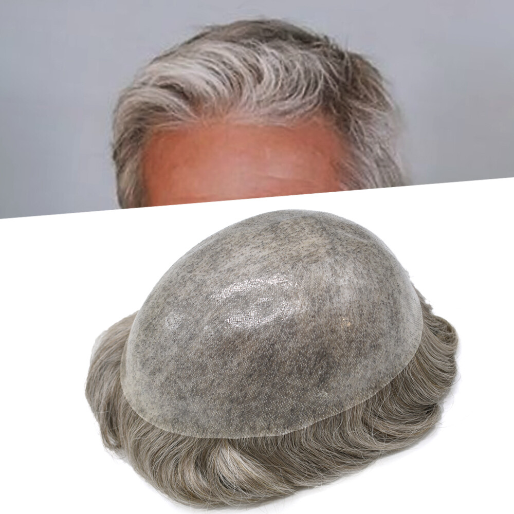 Mens Toupee Human Hair Piece Full Poly Thin Skin Men Hair Replacement Systems