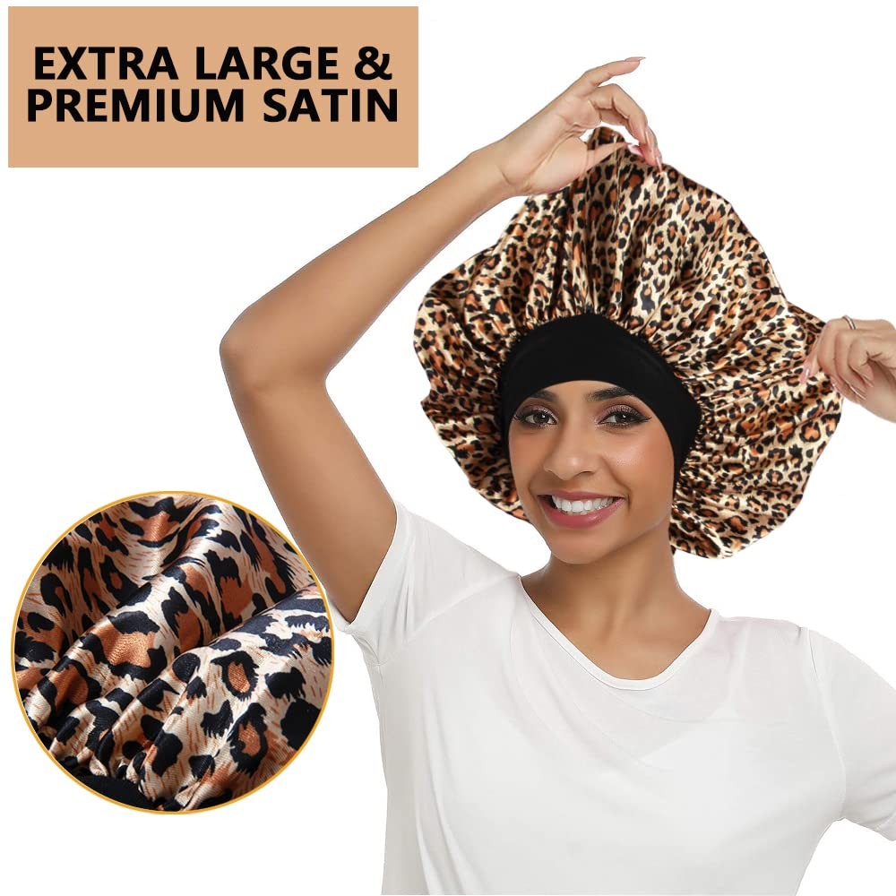 3PCS Extra Large Satin Bonnets for Sleeping, Hair Bonnets for Black Women Bra…